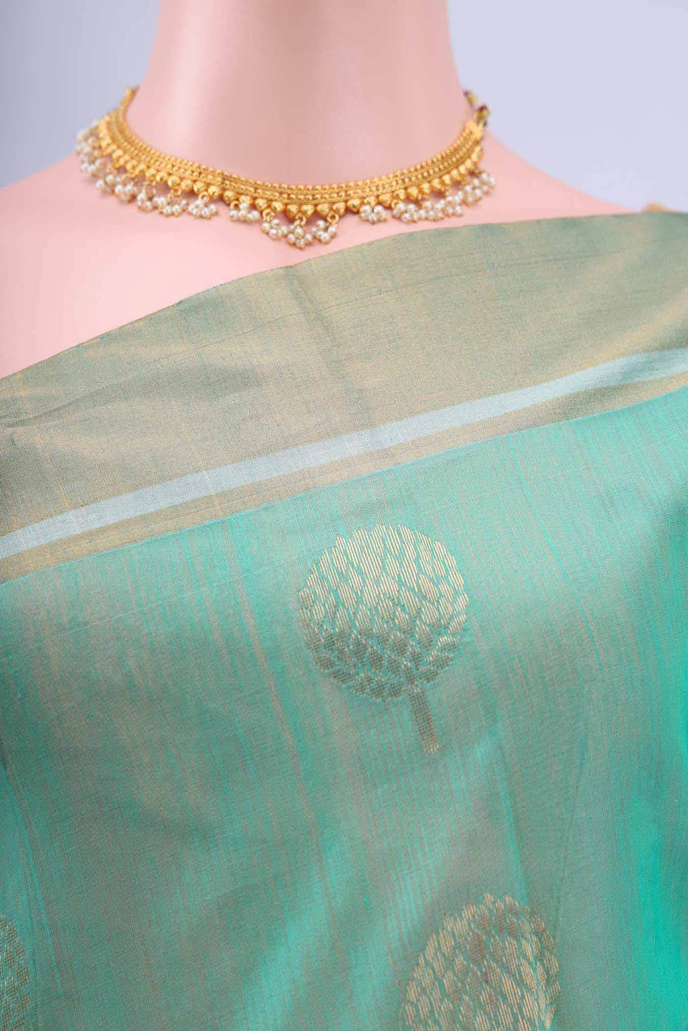 Turquoise Chanderi Silk Cotton Saree