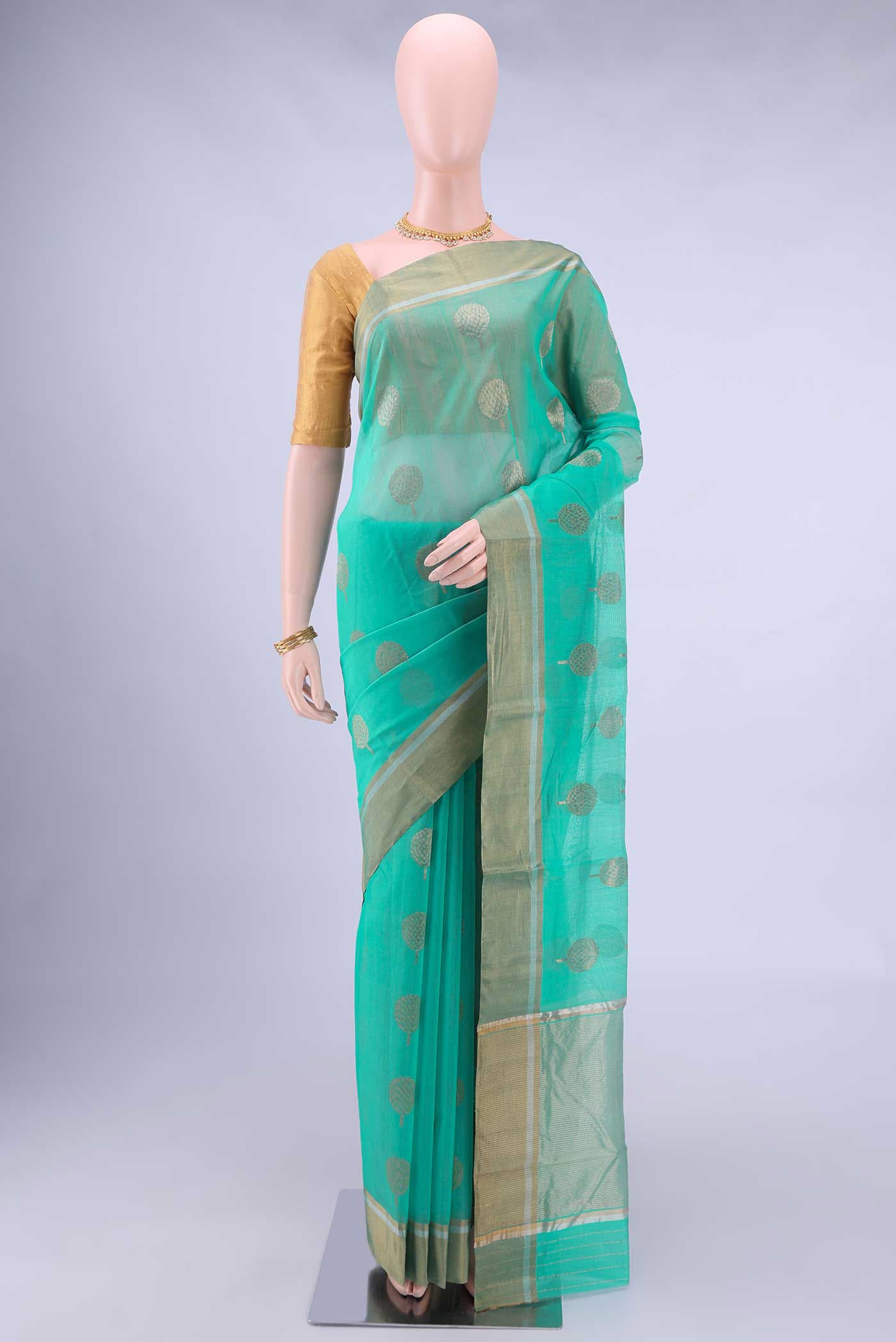 Turquoise Chanderi Silk Cotton Saree
