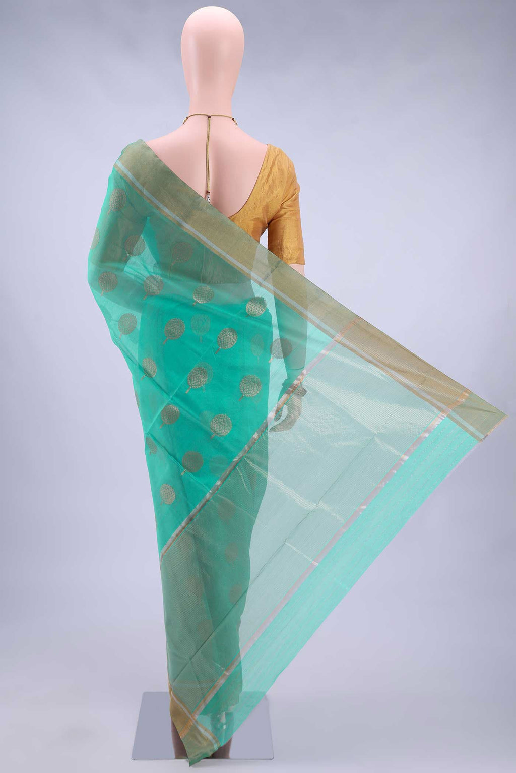 Turquoise Chanderi Silk Cotton Saree