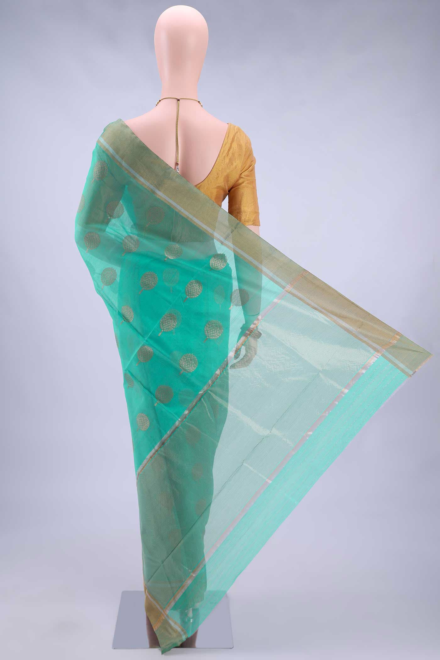 Turquoise Chanderi Silk Cotton Saree