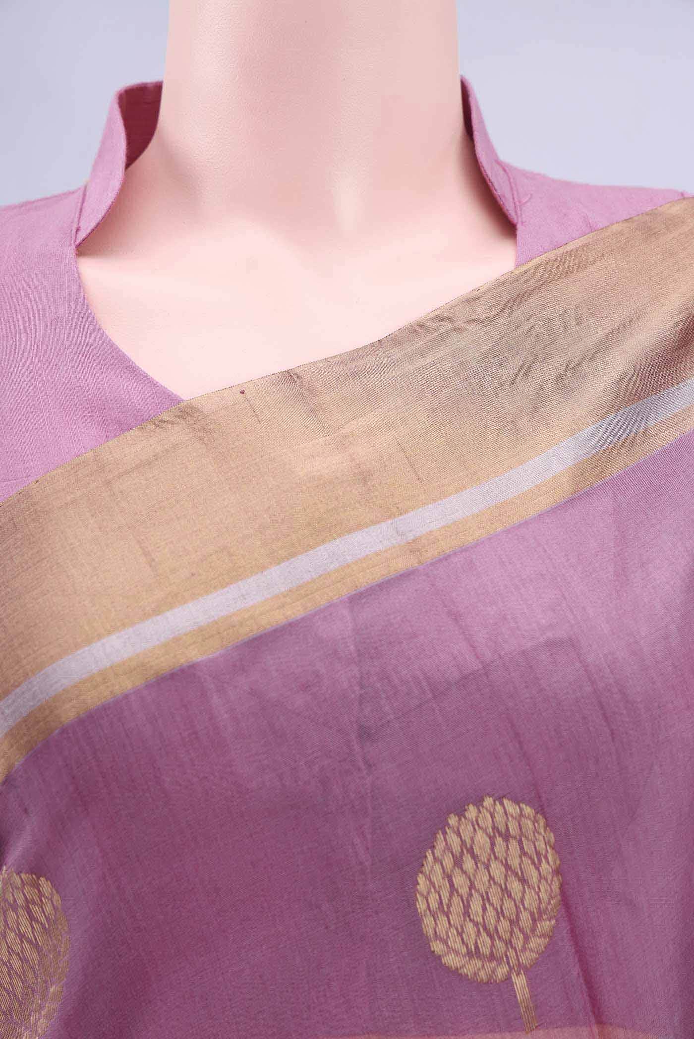 Mauve Chanderi Silk Cotton Saree
