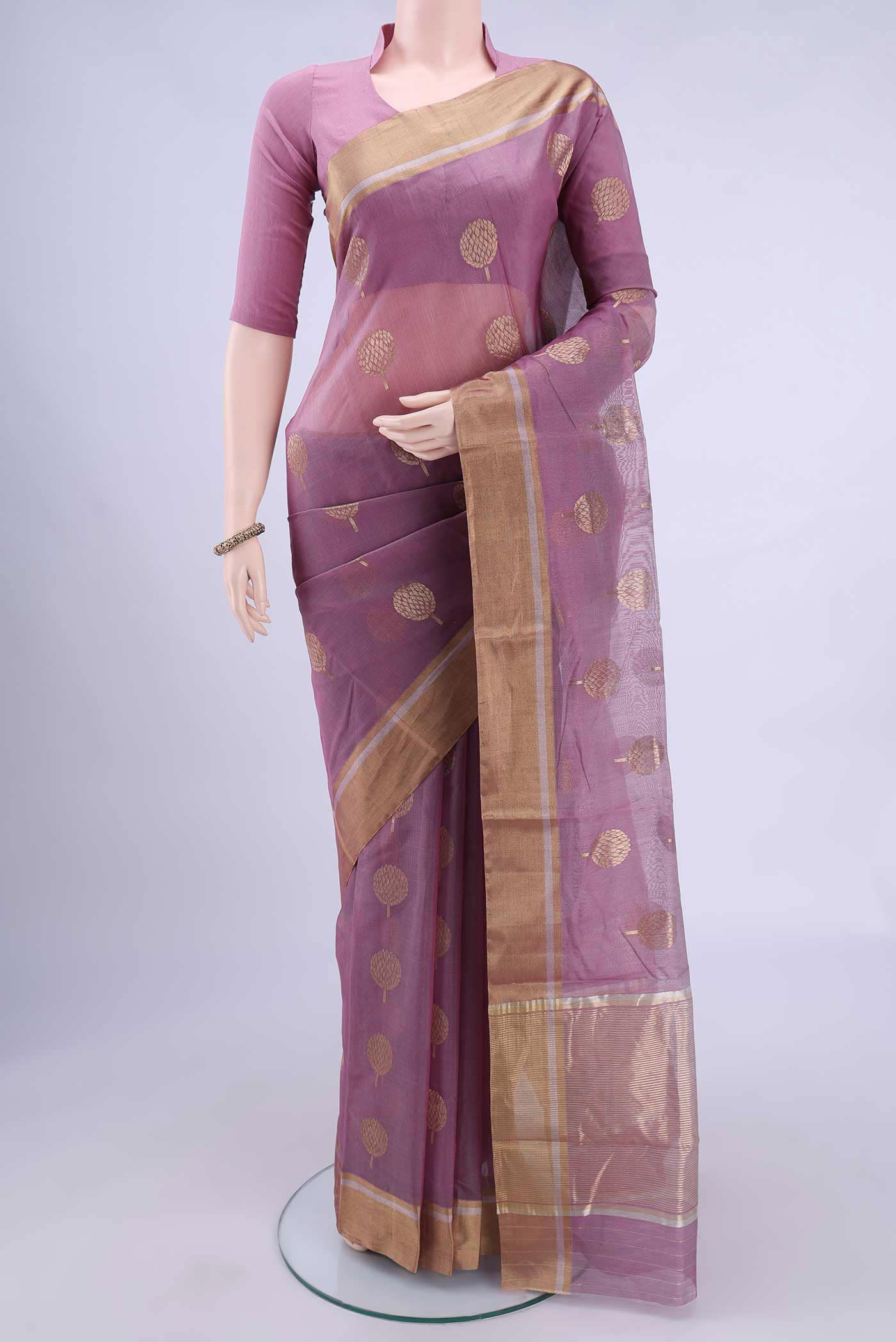 Mauve Chanderi Silk Cotton Saree