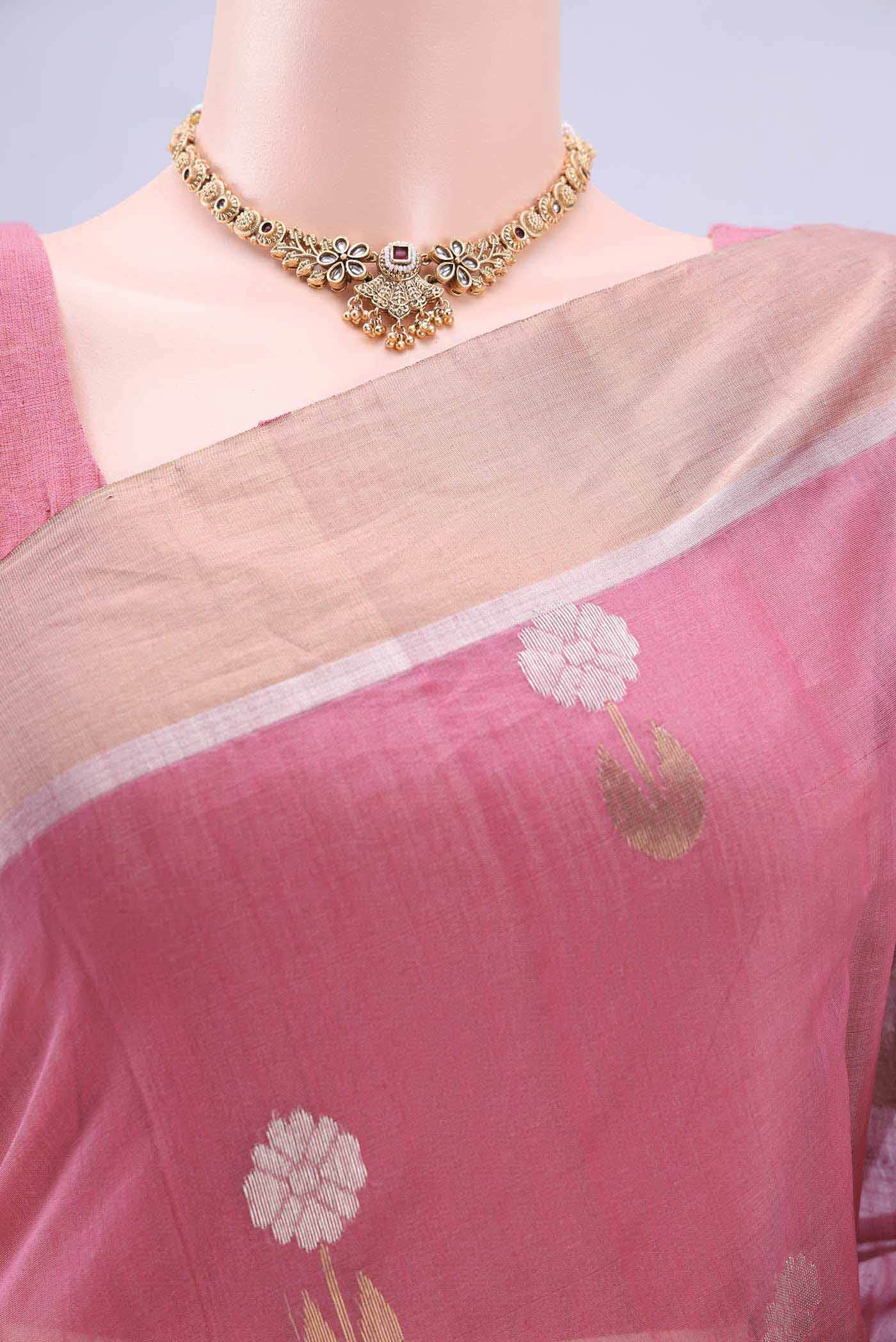 Rose pink Chanderi Silk Cotton Saree