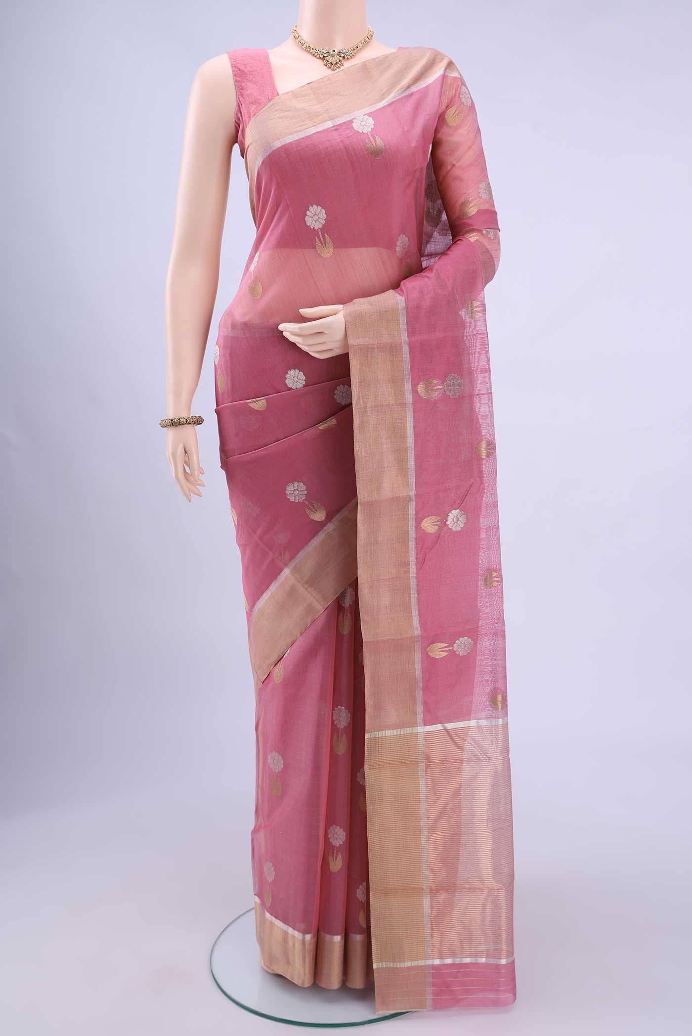 Rose pink Chanderi Silk Cotton Saree