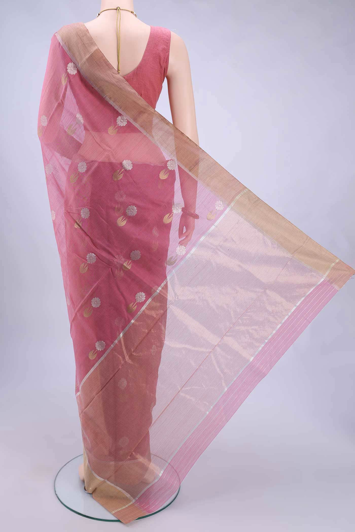 Rose pink Chanderi Silk Cotton Saree