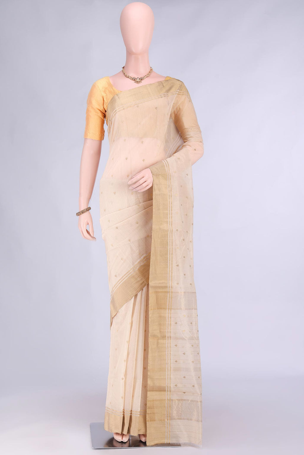 Cream Chanderi Silk Saree