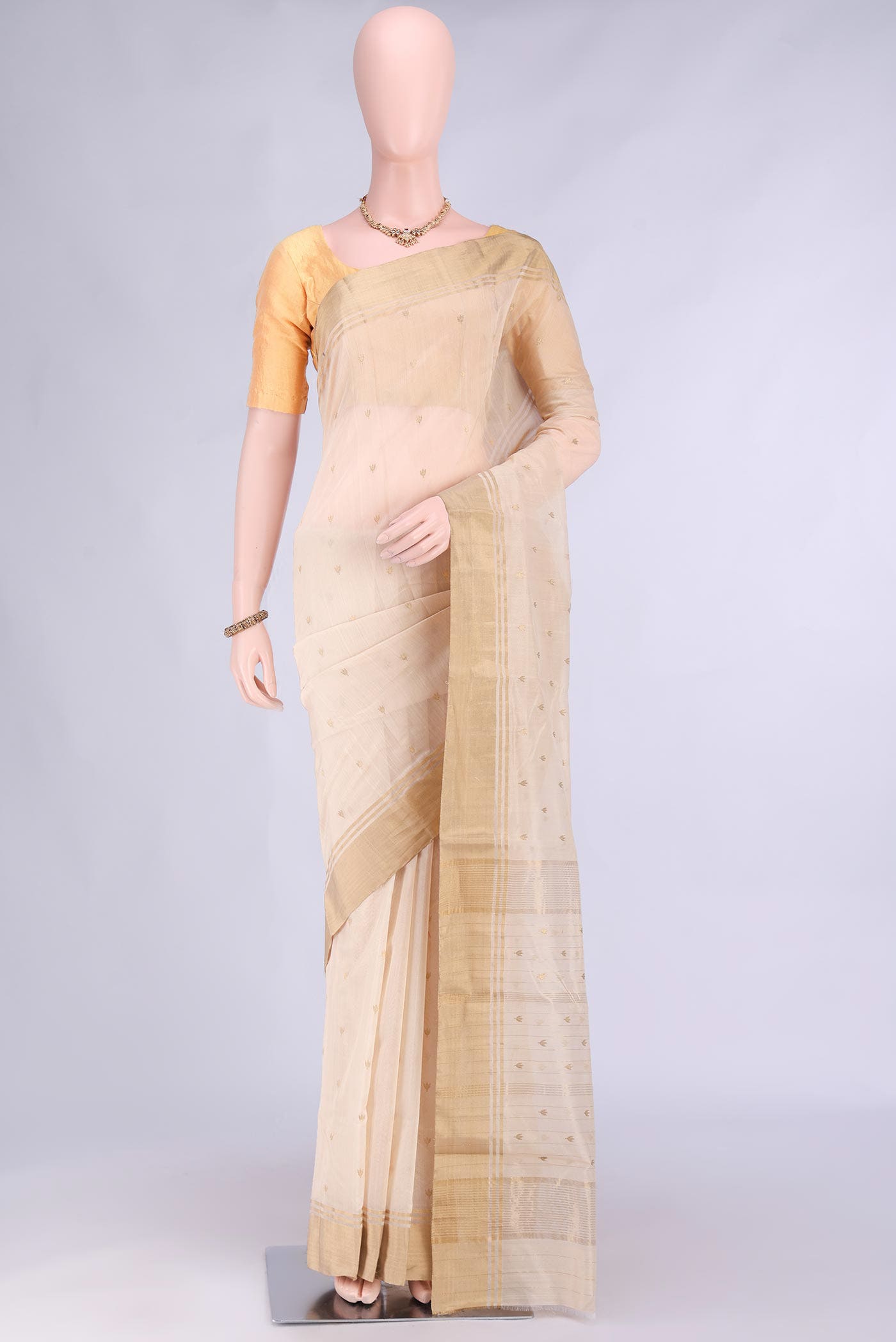 Cream Chanderi Silk Saree