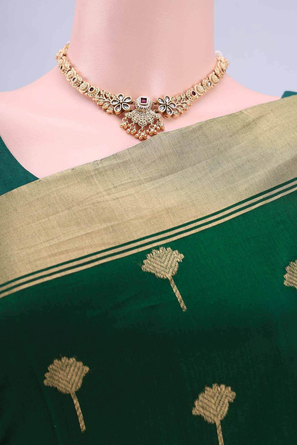 Bottle Green Chanderi Silk Cotton Saree