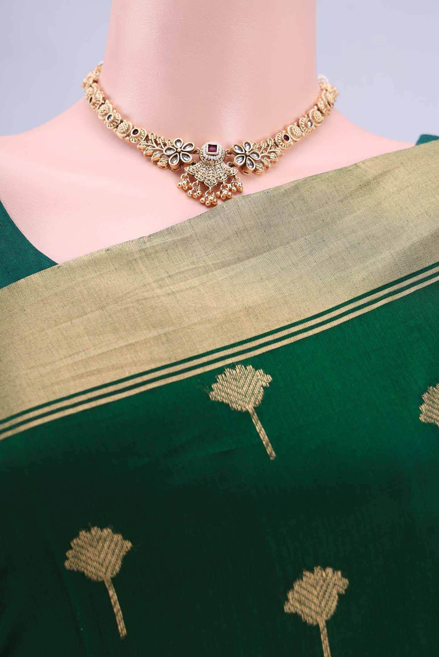 Bottle Green Chanderi Silk Cotton Saree