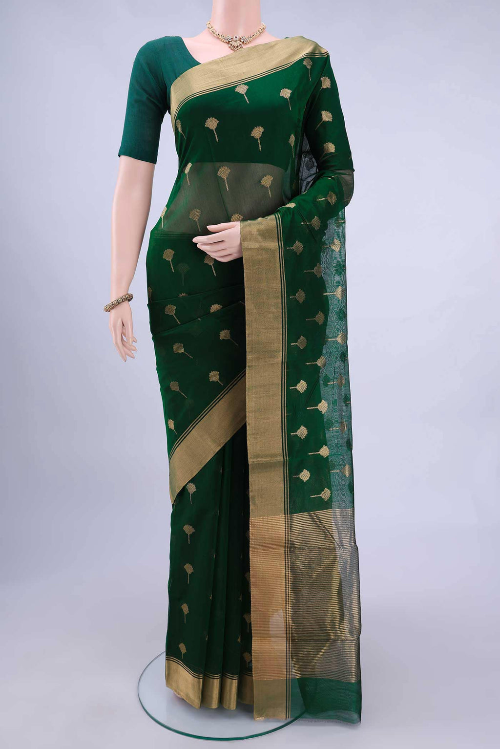 Bottle Green Chanderi Silk Cotton Saree