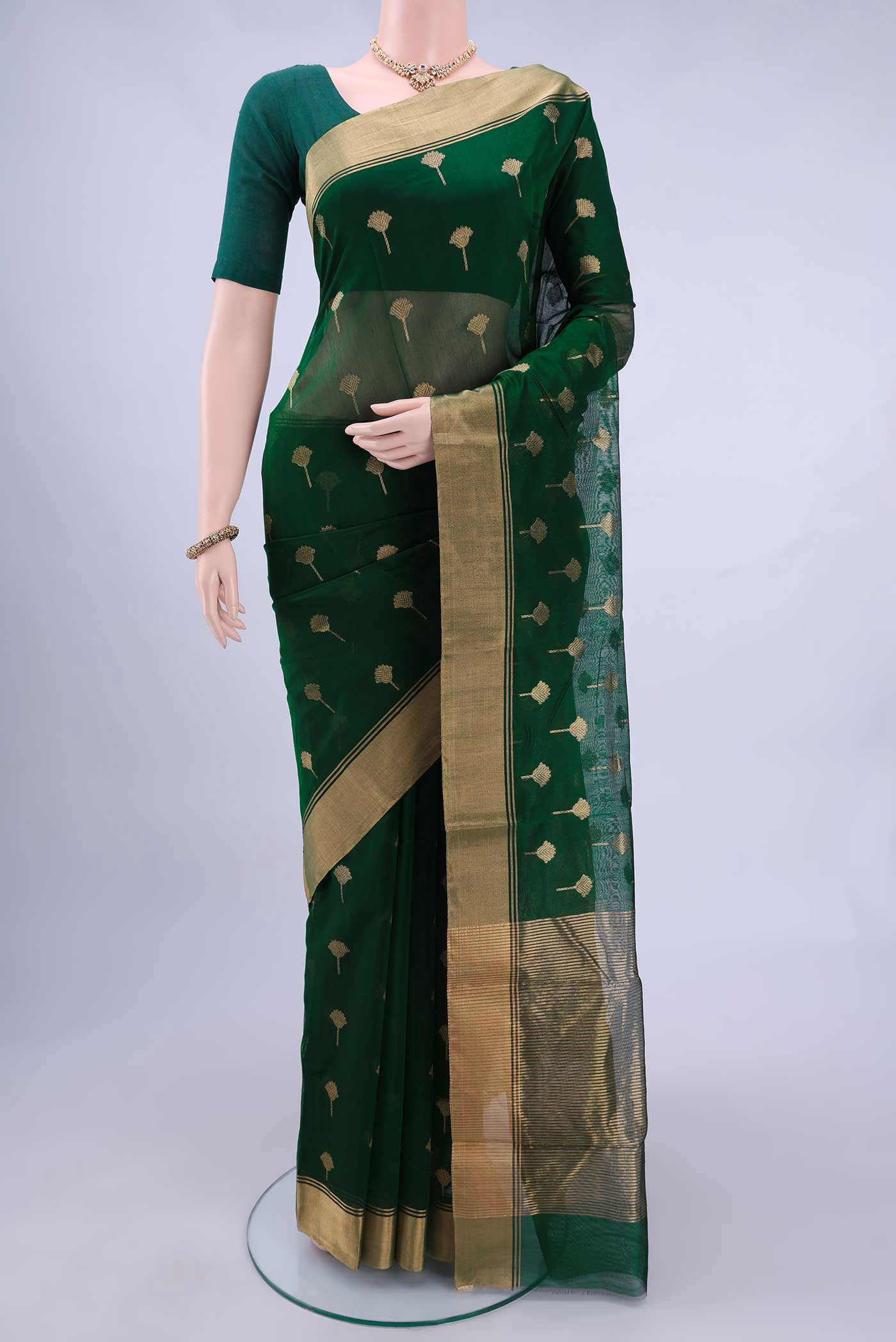 Bottle Green Chanderi Silk Cotton Saree