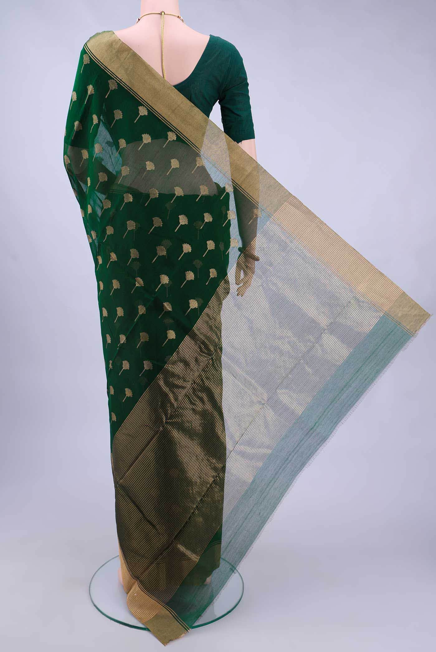 Bottle Green Chanderi Silk Cotton Saree