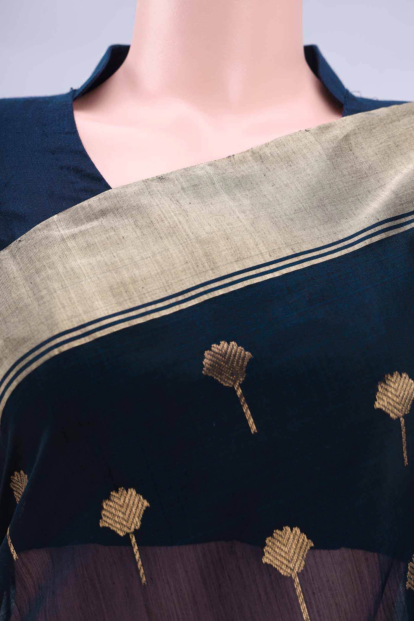 Navy Blue Chanderi Silk Cotton Saree