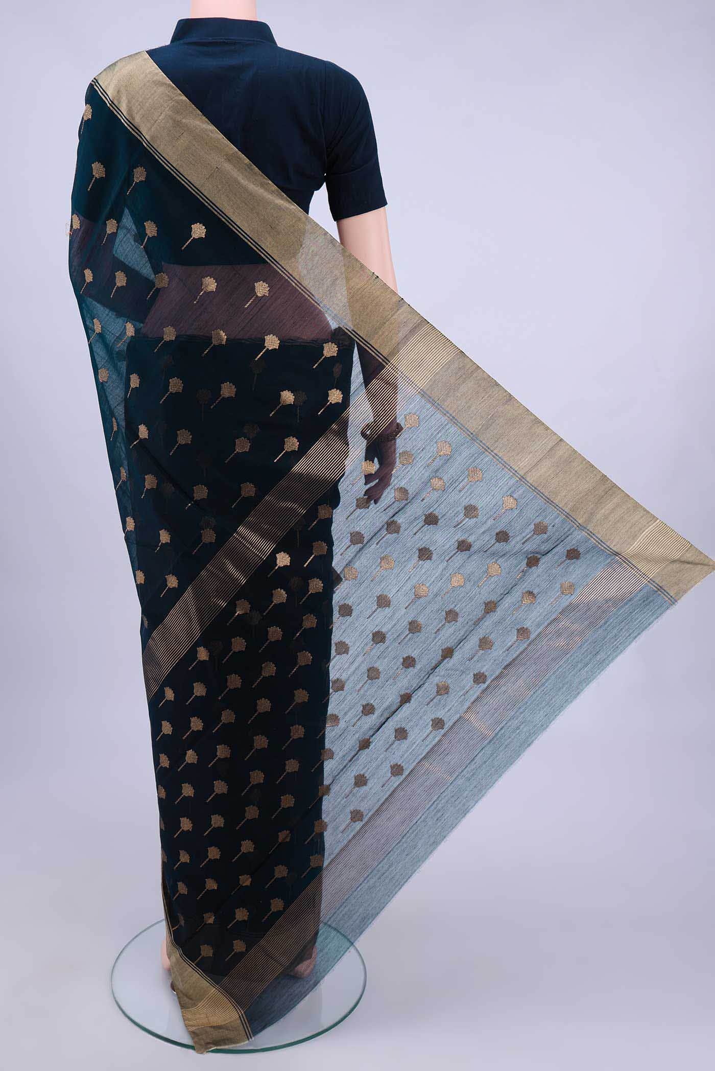 Navy Blue Chanderi Silk Cotton Saree