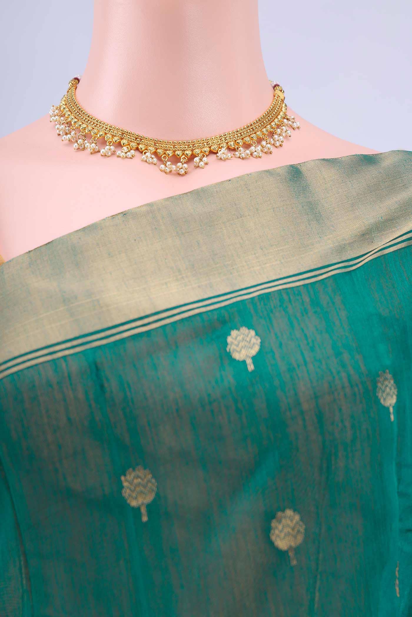 Sea Green Chanderi Silk Cotton Saree