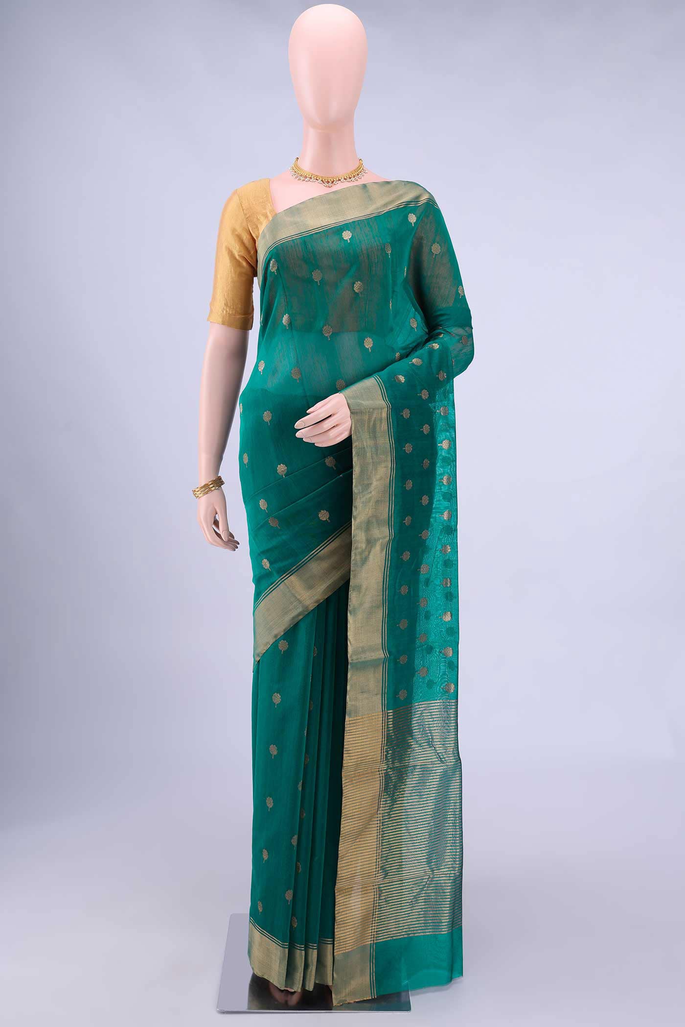 Sea Green Chanderi Silk Cotton Saree