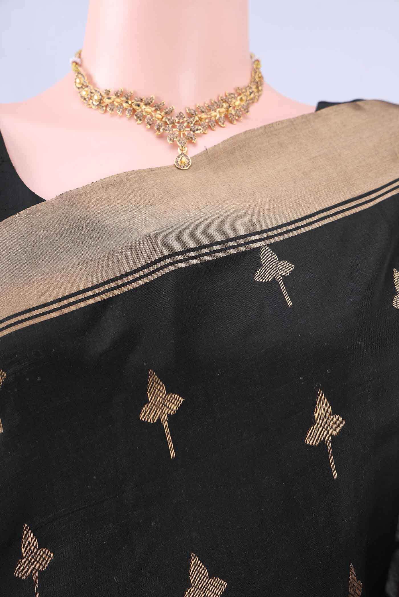 Black Chanderi Silk Saree