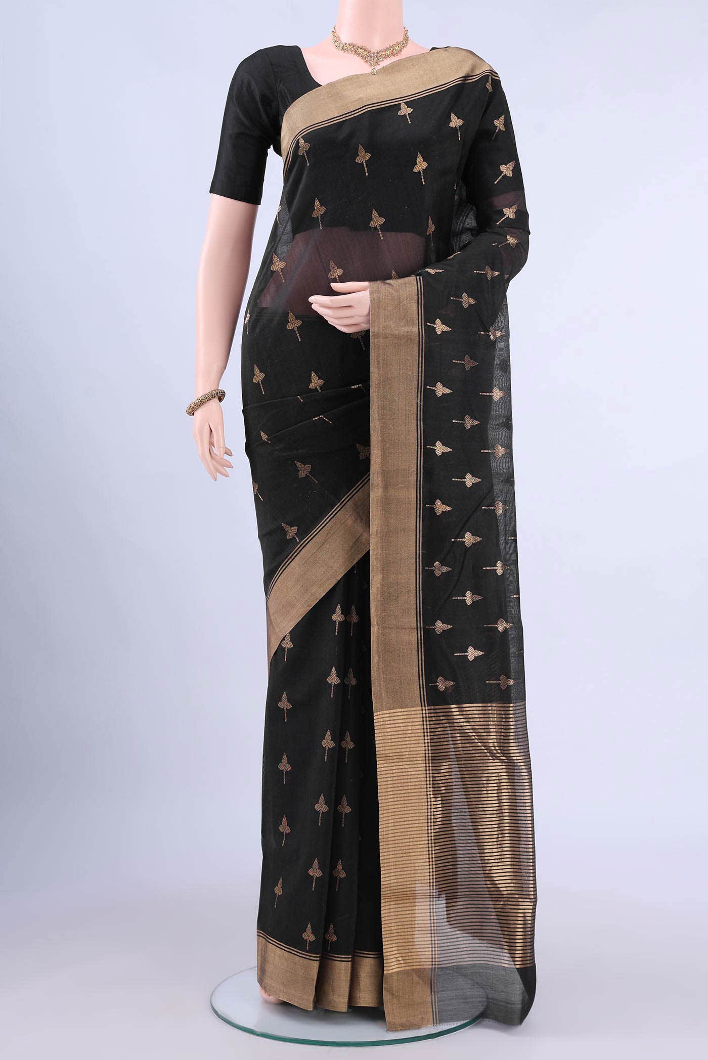 Black Chanderi Silk Saree