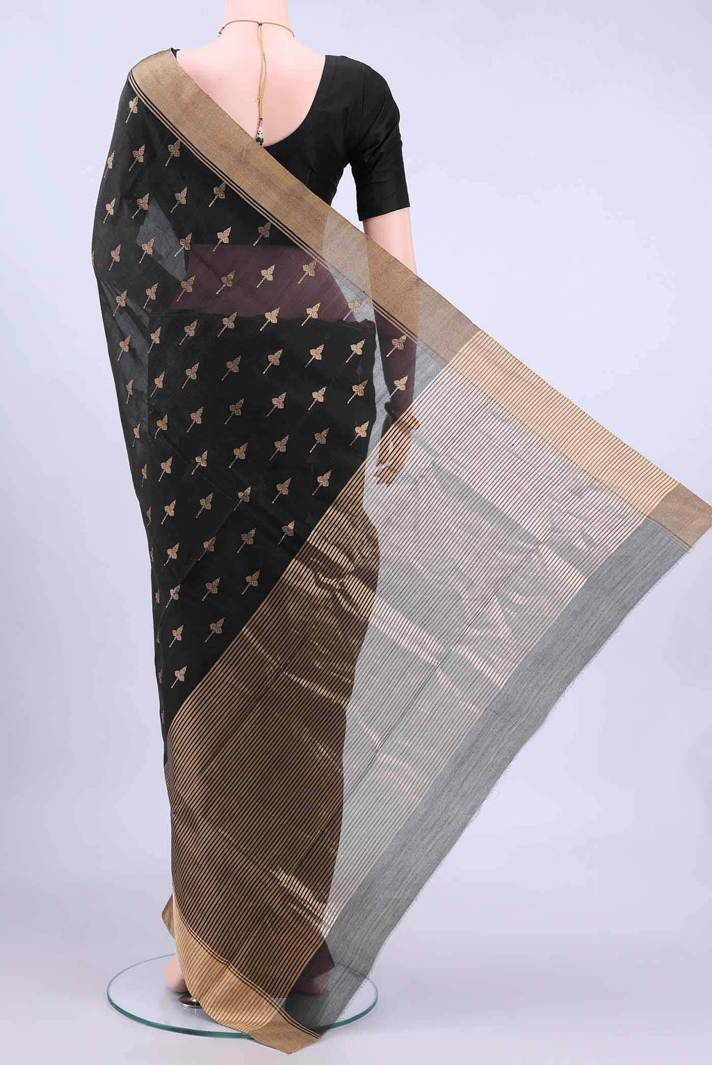 Black Chanderi Silk Saree