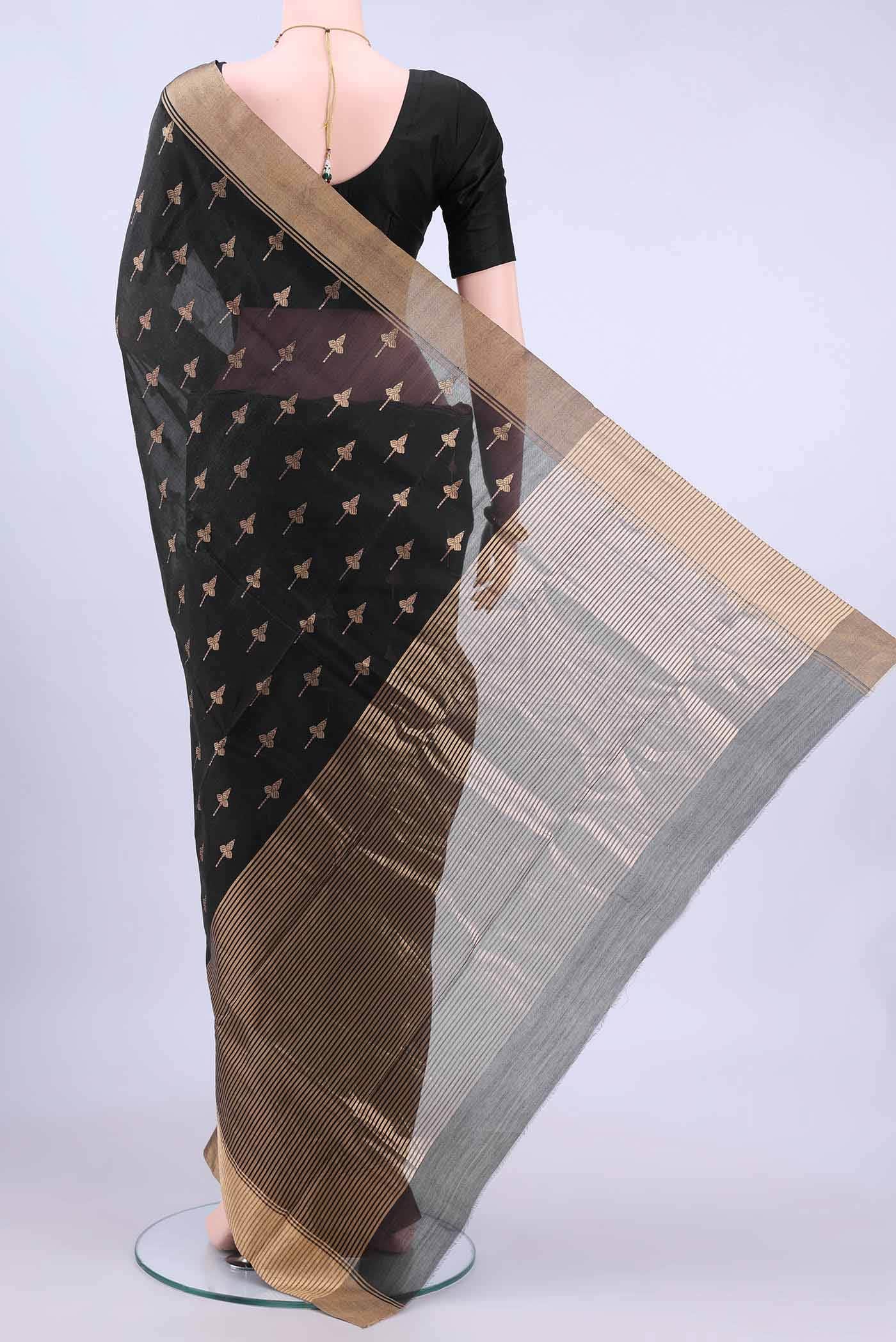 Black Chanderi Silk Saree