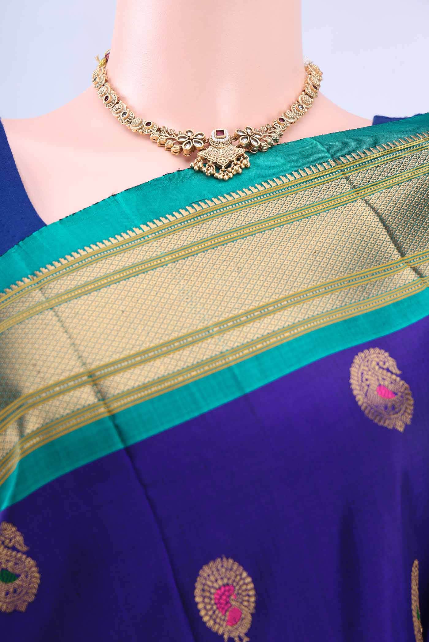 Navy Blue Gadwal cotton Saree