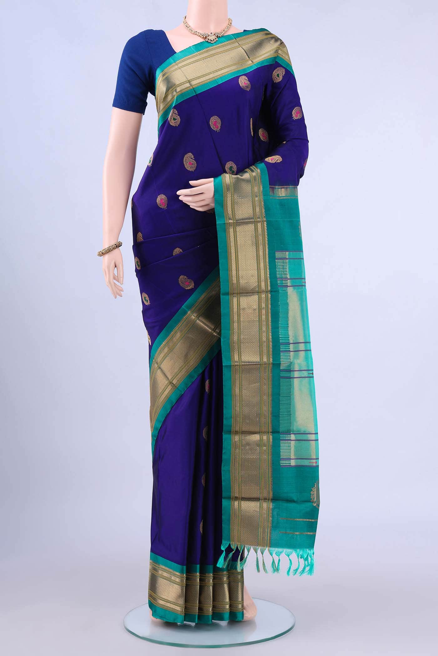 Navy Blue Gadwal cotton Saree