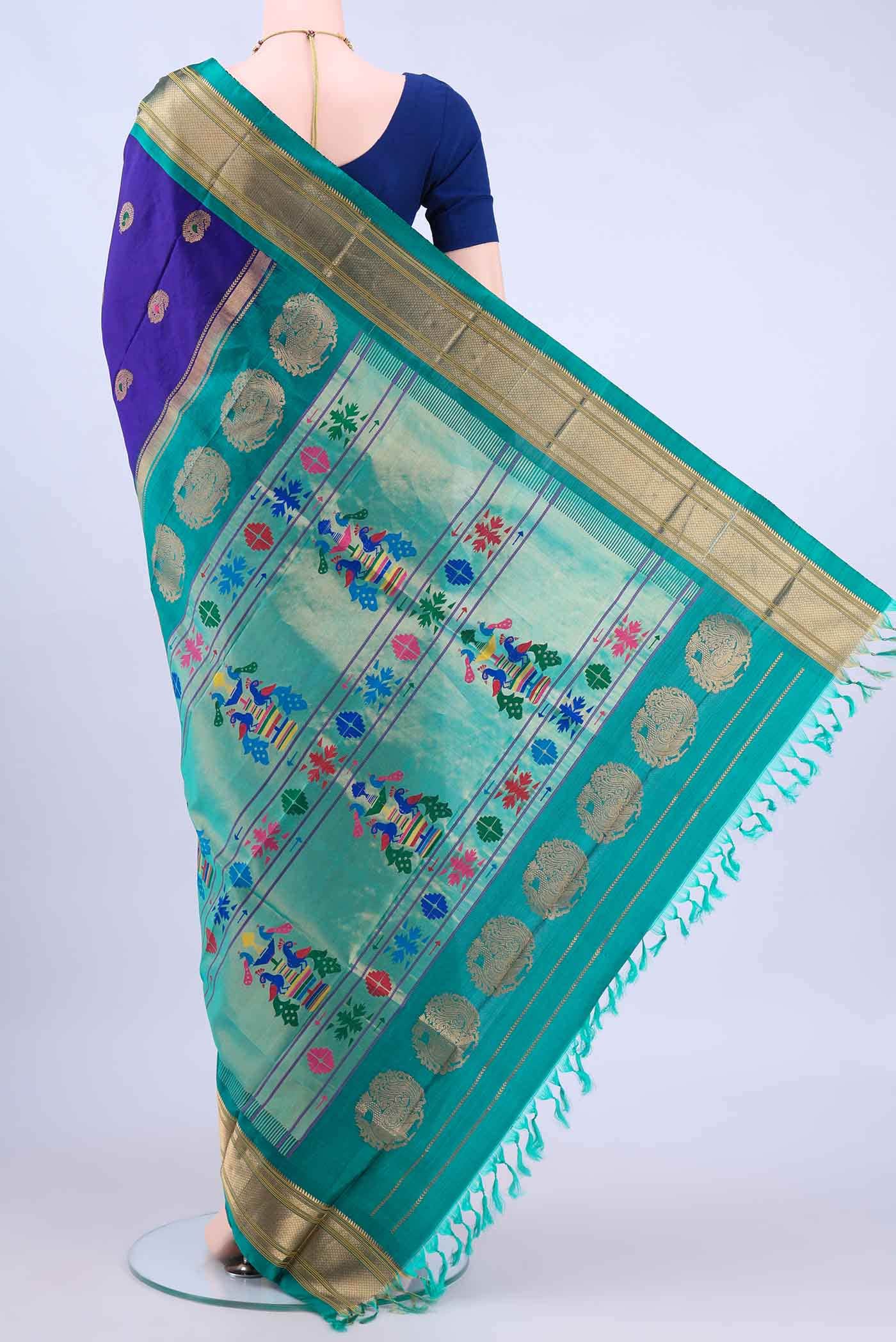 Navy Blue Gadwal cotton Saree
