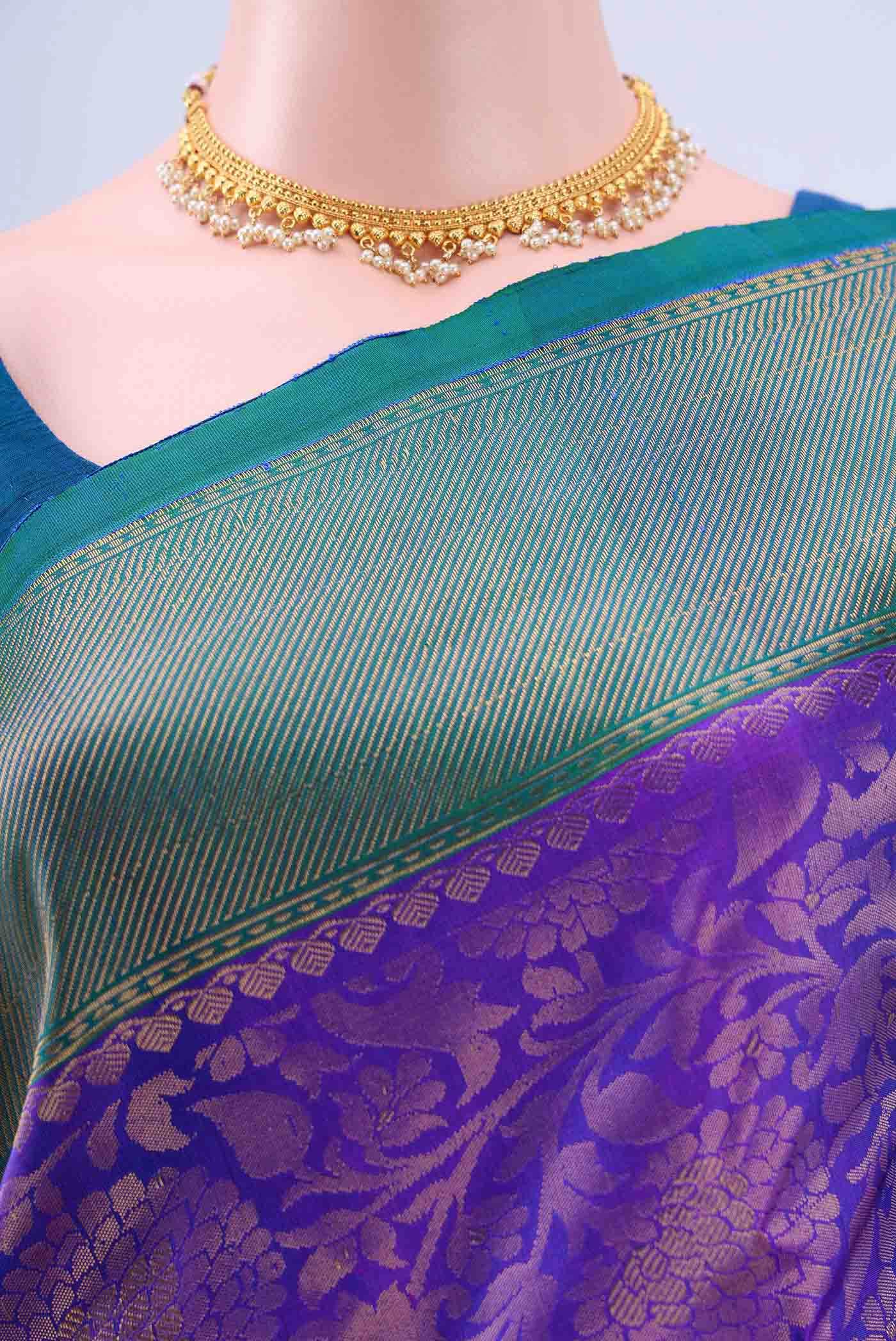 Peacock Blue Gadwal Silk Saree