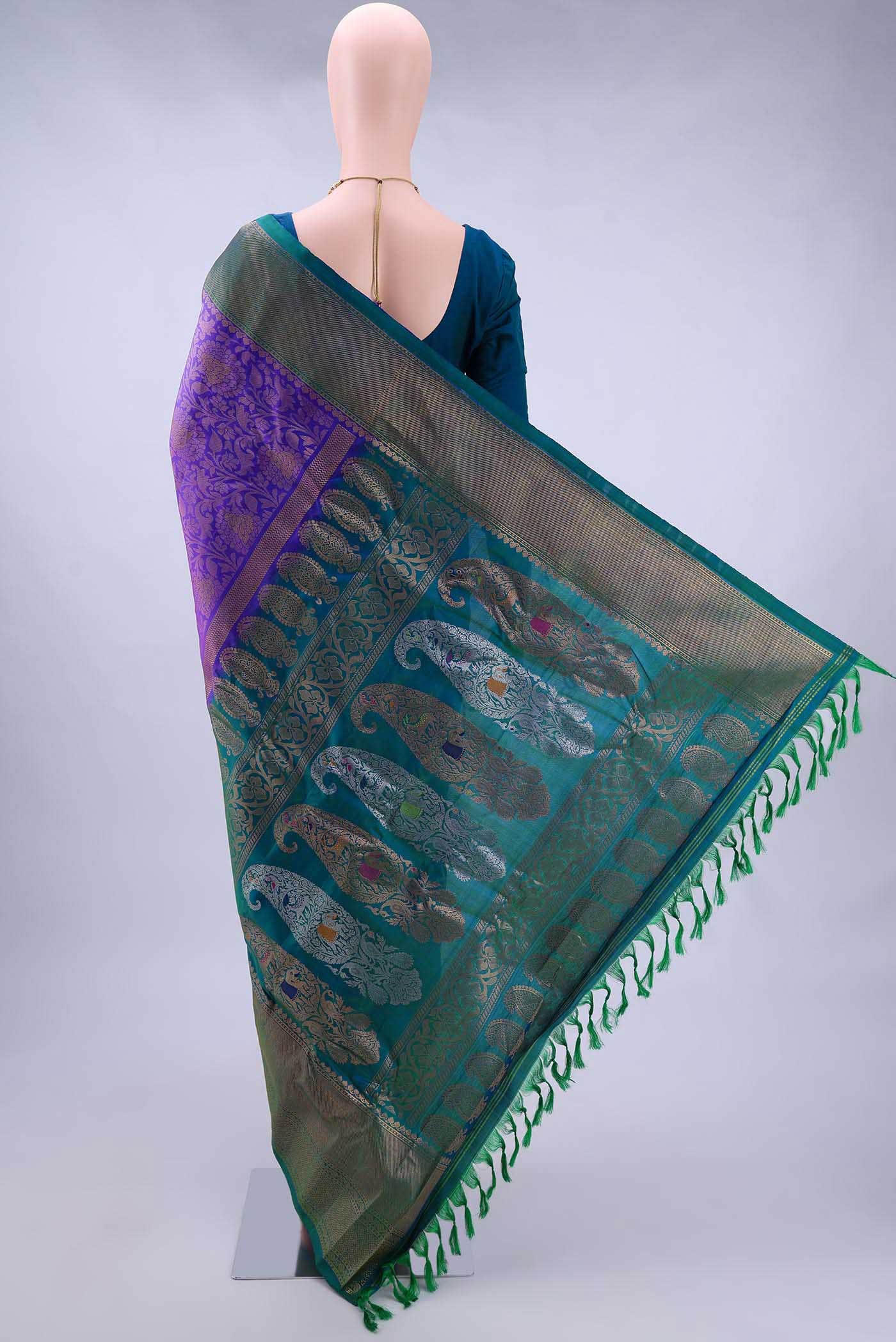 Peacock Blue Gadwal Silk Saree