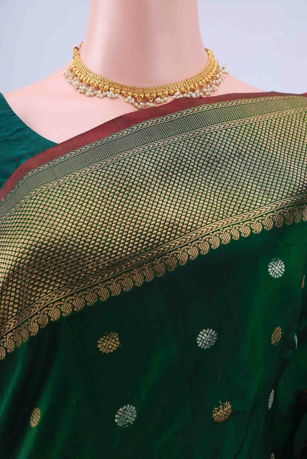 Bottle Green Gadwal Silk Saree