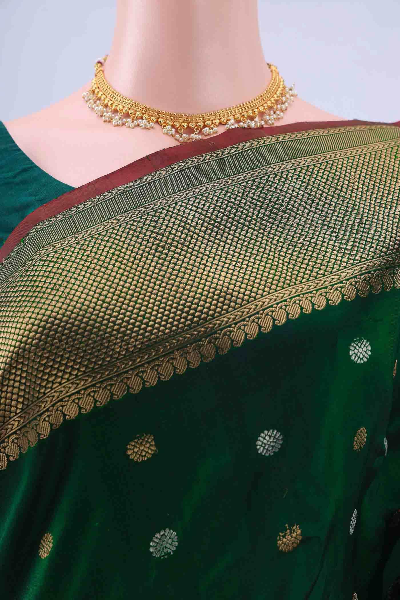 Bottle Green Gadwal Silk Saree
