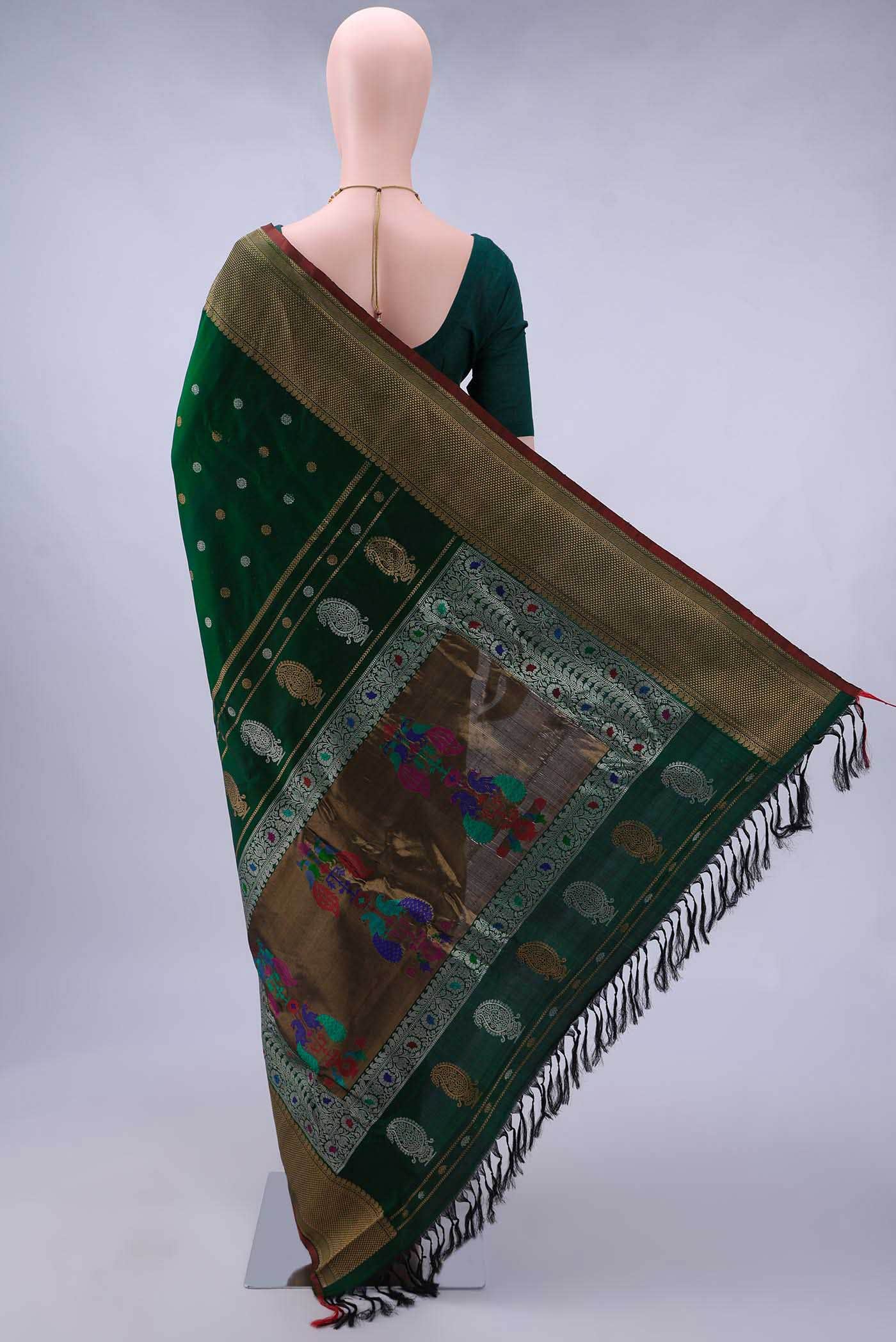 Bottle Green Gadwal Silk Saree