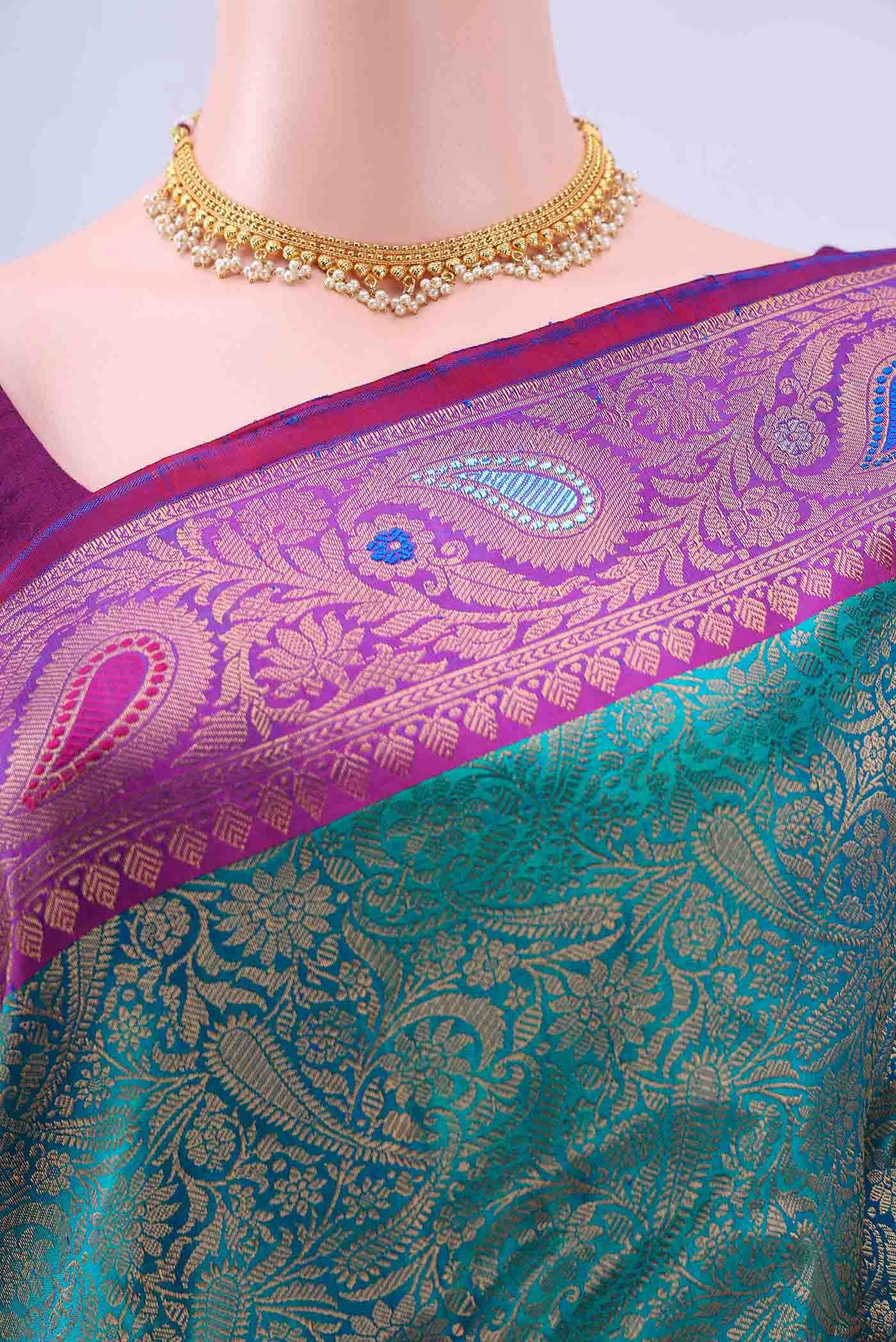 Peacock Blue Gadwal Silk Saree