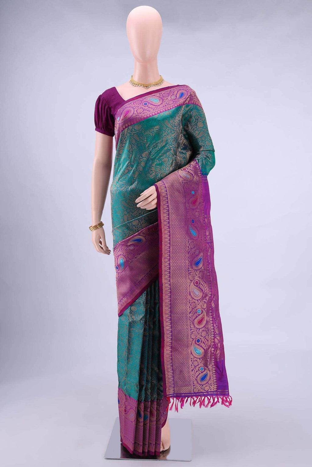 Peacock Blue Gadwal Silk Saree
