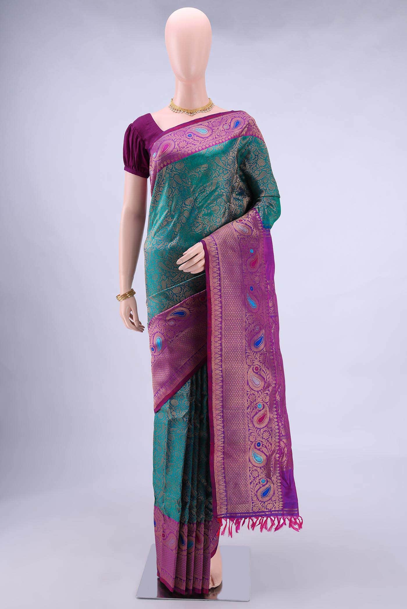 Peacock Blue Gadwal Silk Saree
