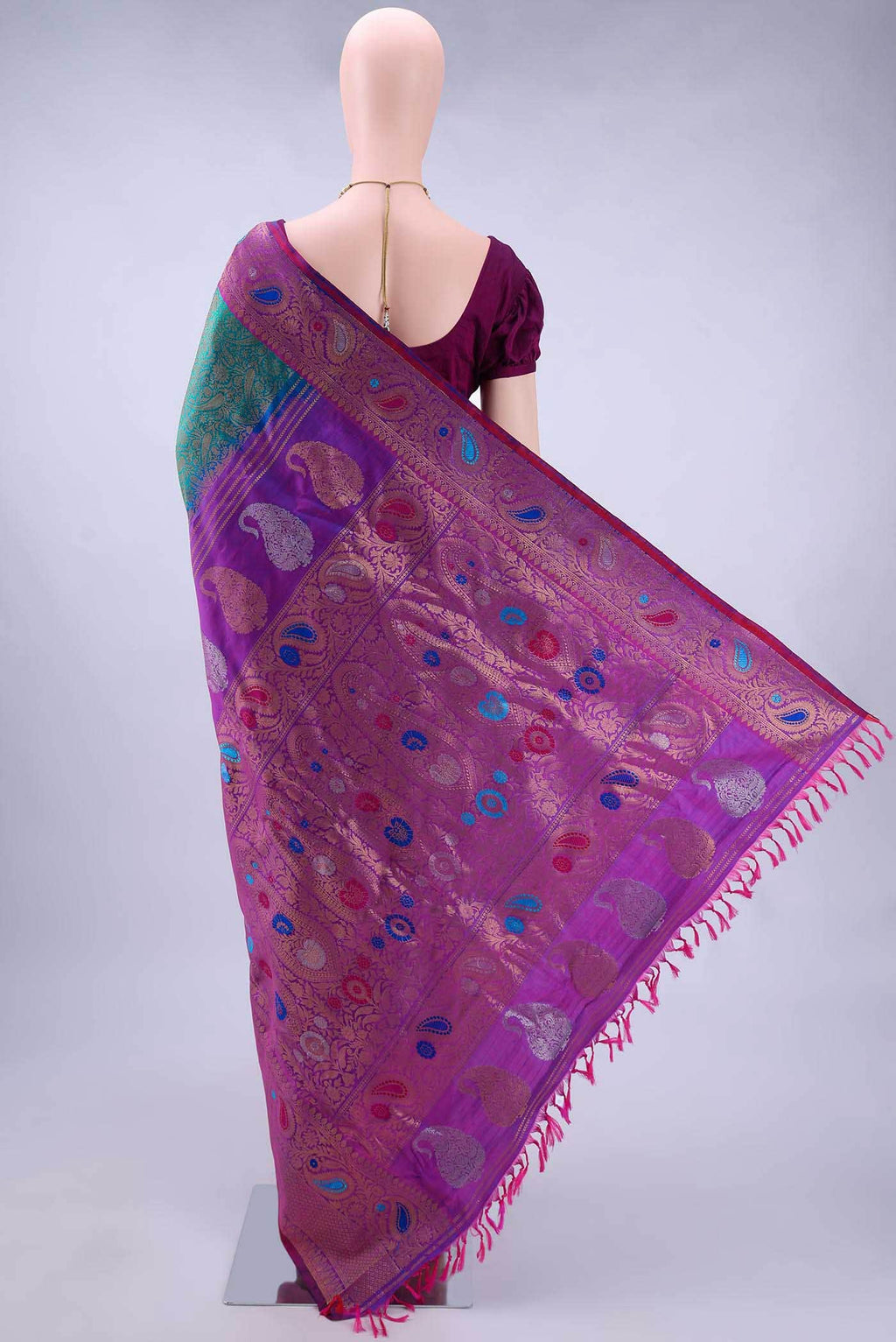 Peacock Blue Gadwal Silk Saree