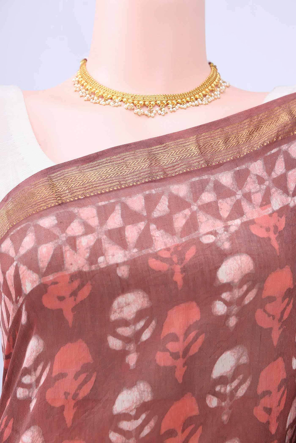Rust Maheshwari Silk Cotton Saree