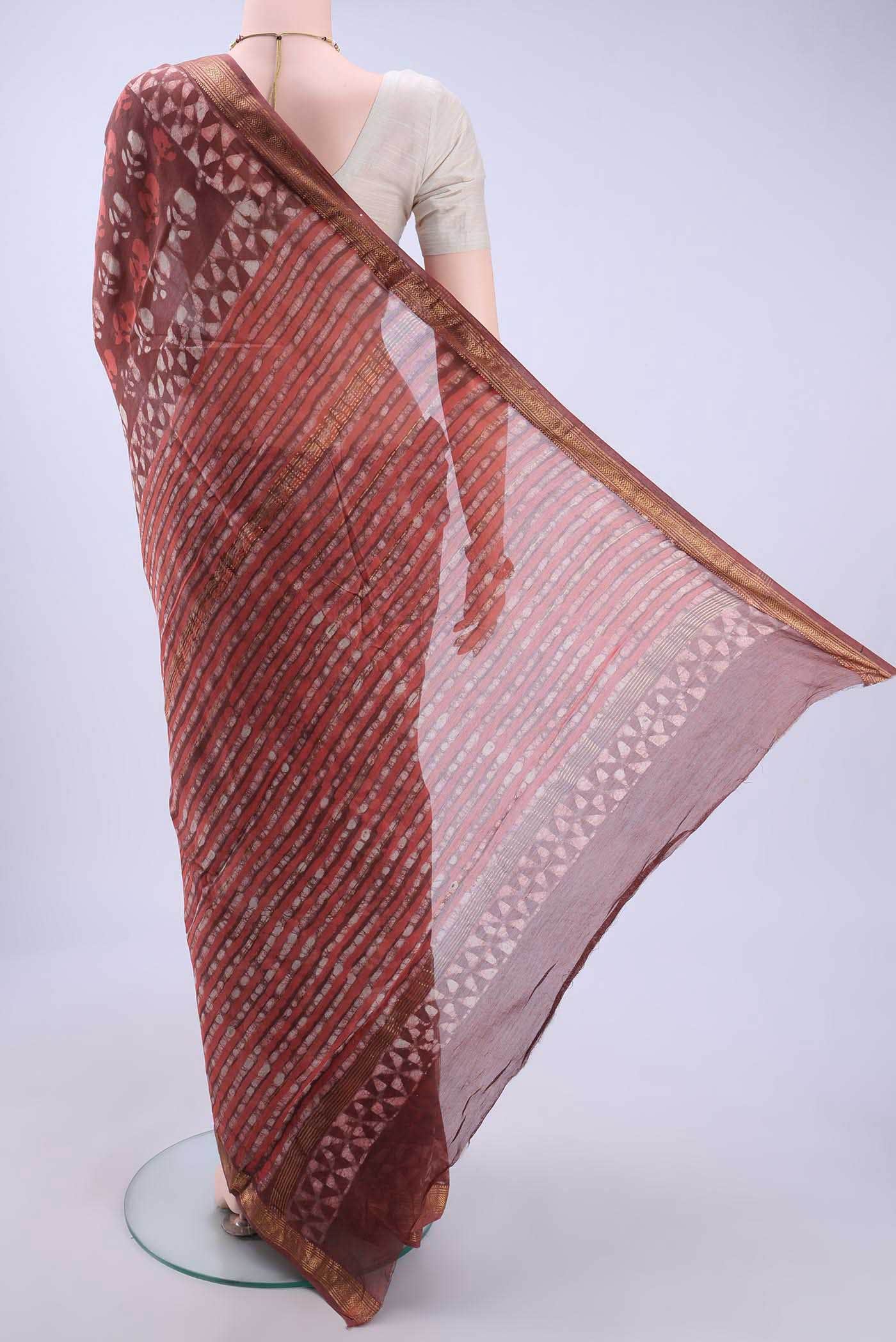 Rust Maheshwari Silk Cotton Saree