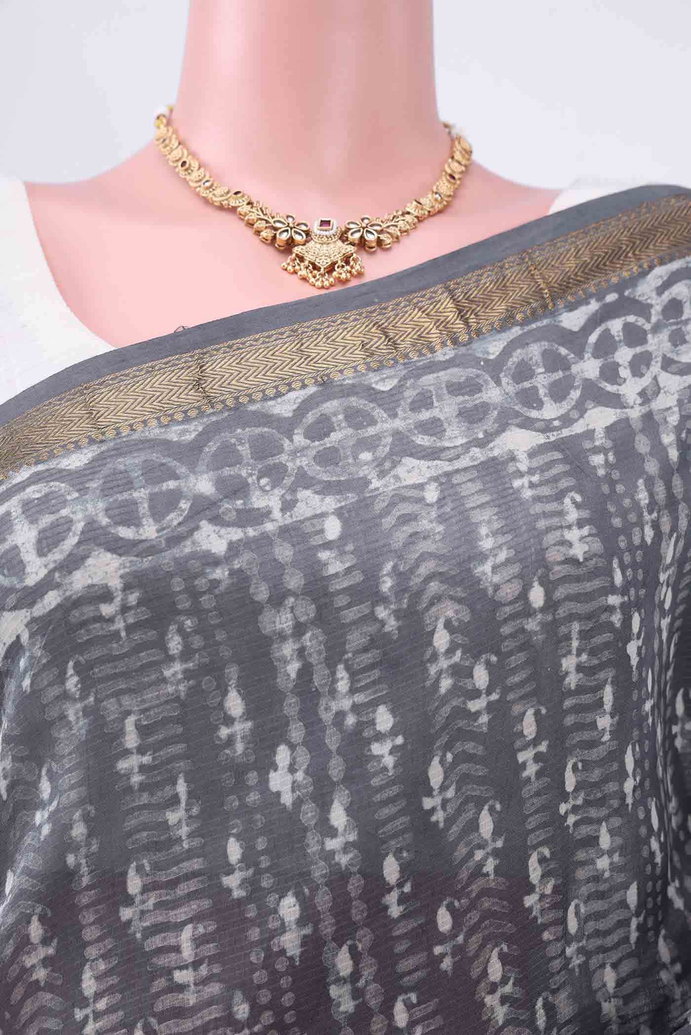 Davys Grey Maheshwari Silk Cotton Saree