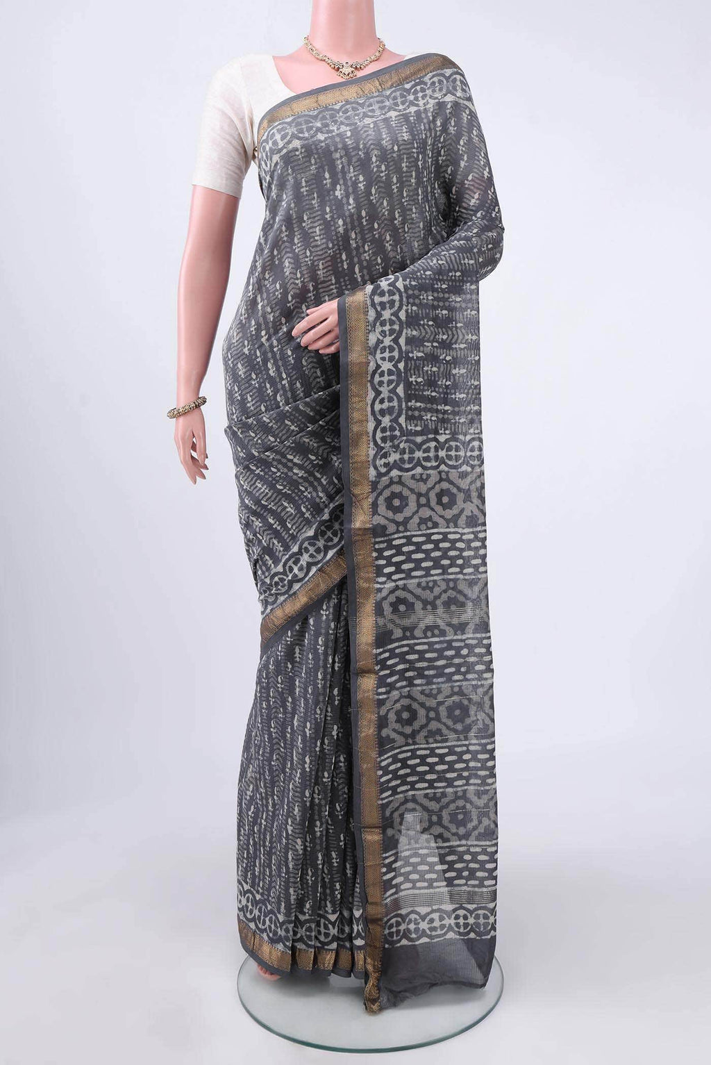 Davys Grey Maheshwari Silk Cotton Saree