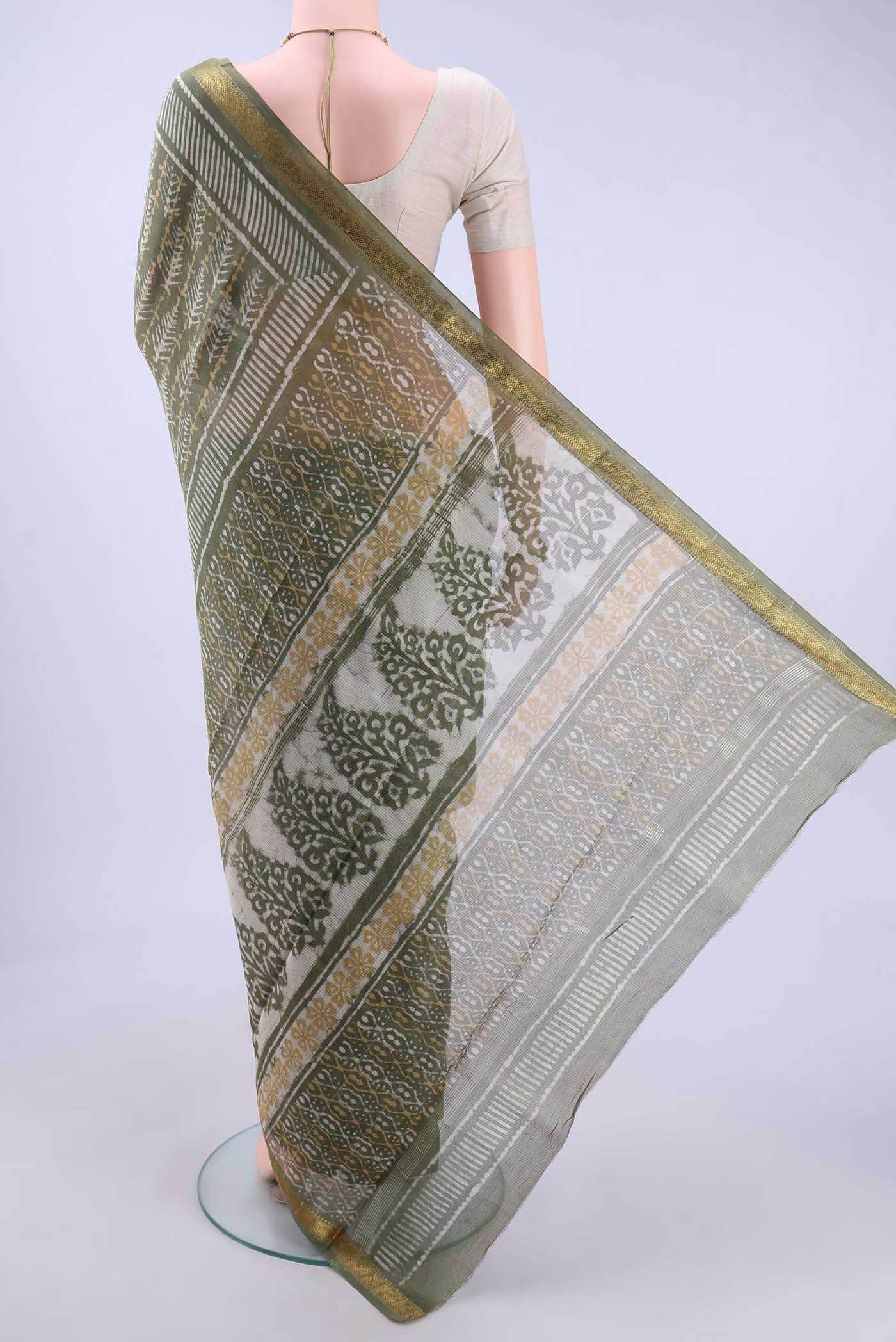 Light Green Maheshwari Silk Cotton Saree
