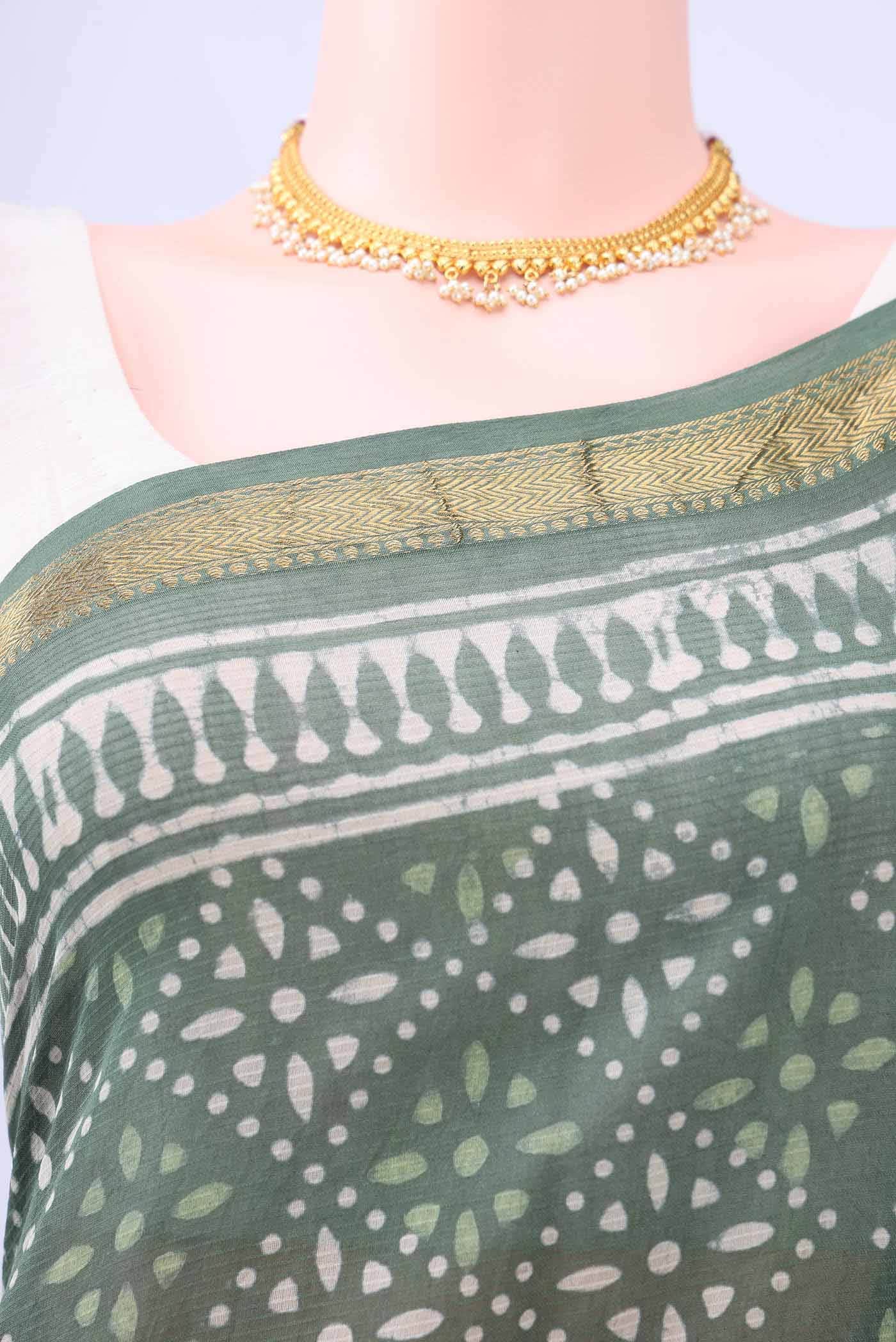 Sage Green Maheshwari Silk Cotton Saree