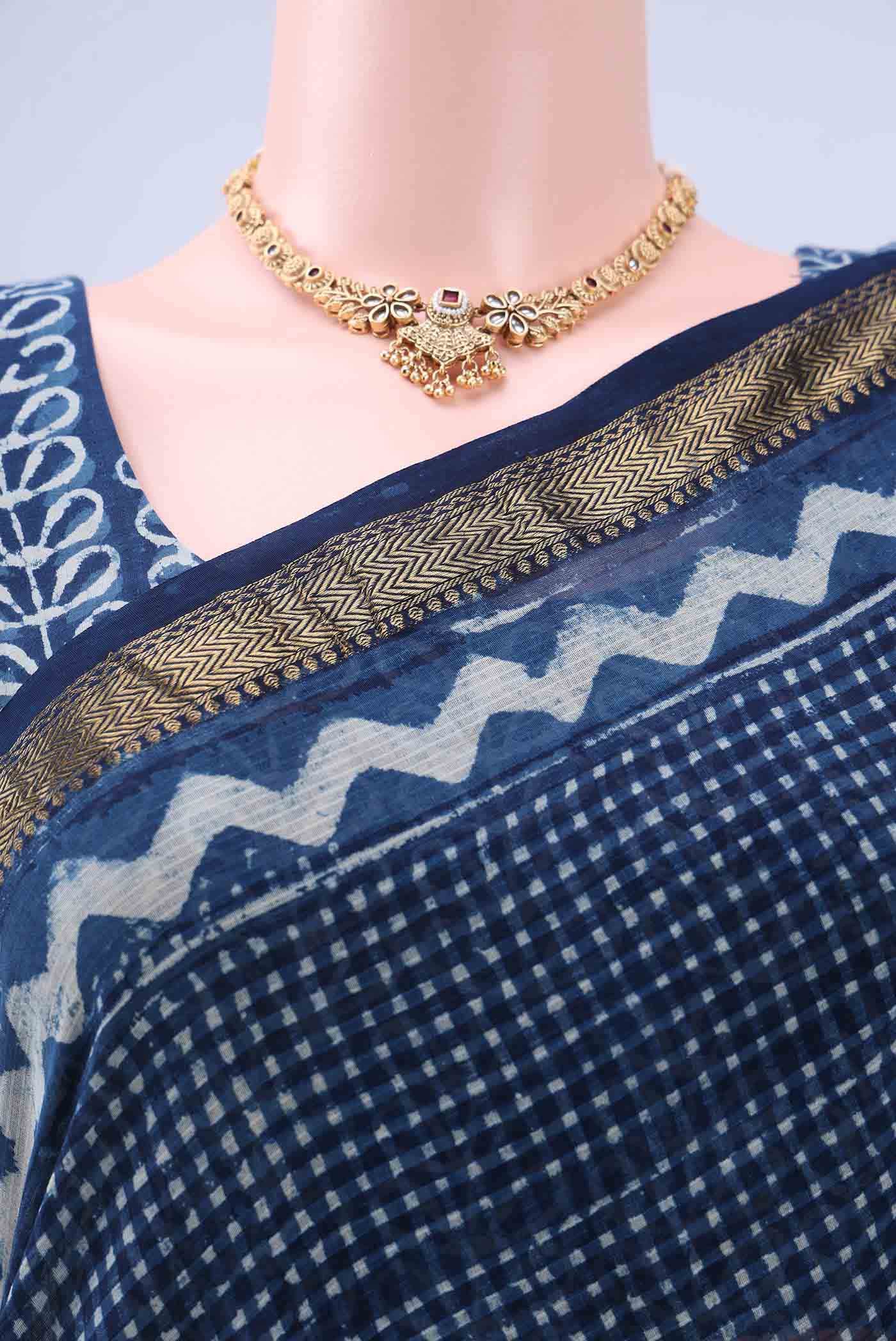 Indigo Maheshwari Silk Cotton Saree