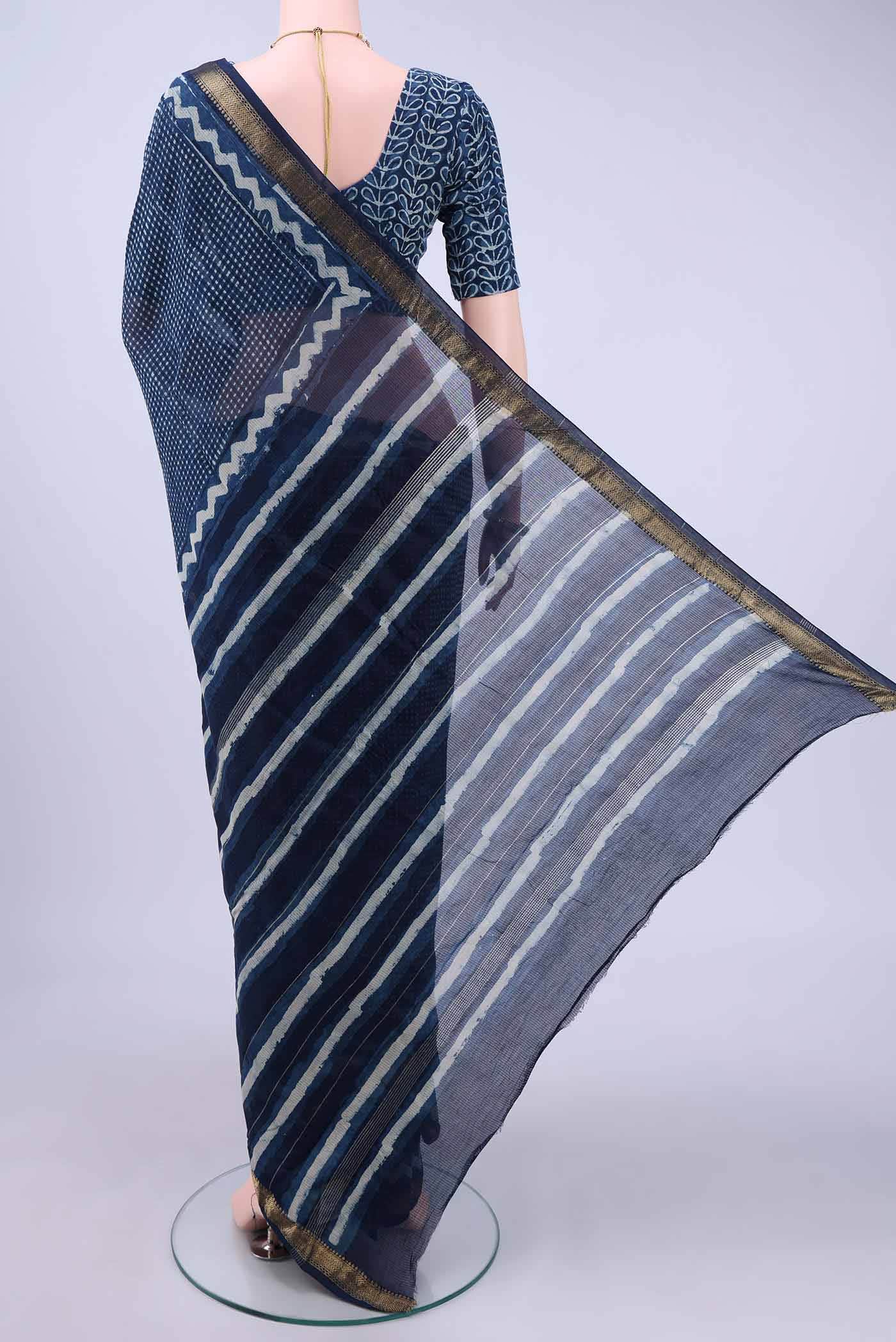 Indigo Maheshwari Silk Cotton Saree