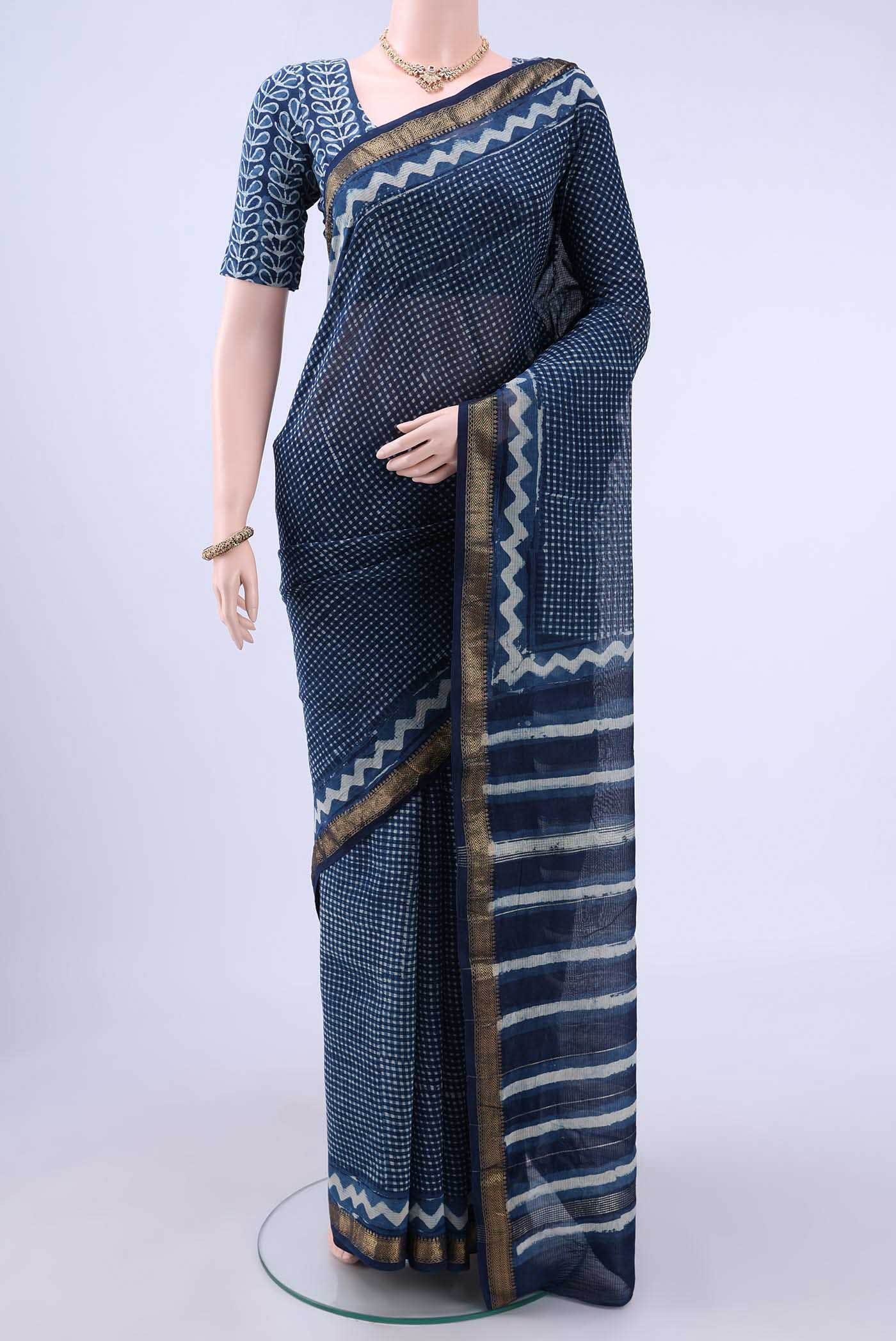 Indigo Maheshwari Silk Cotton Saree