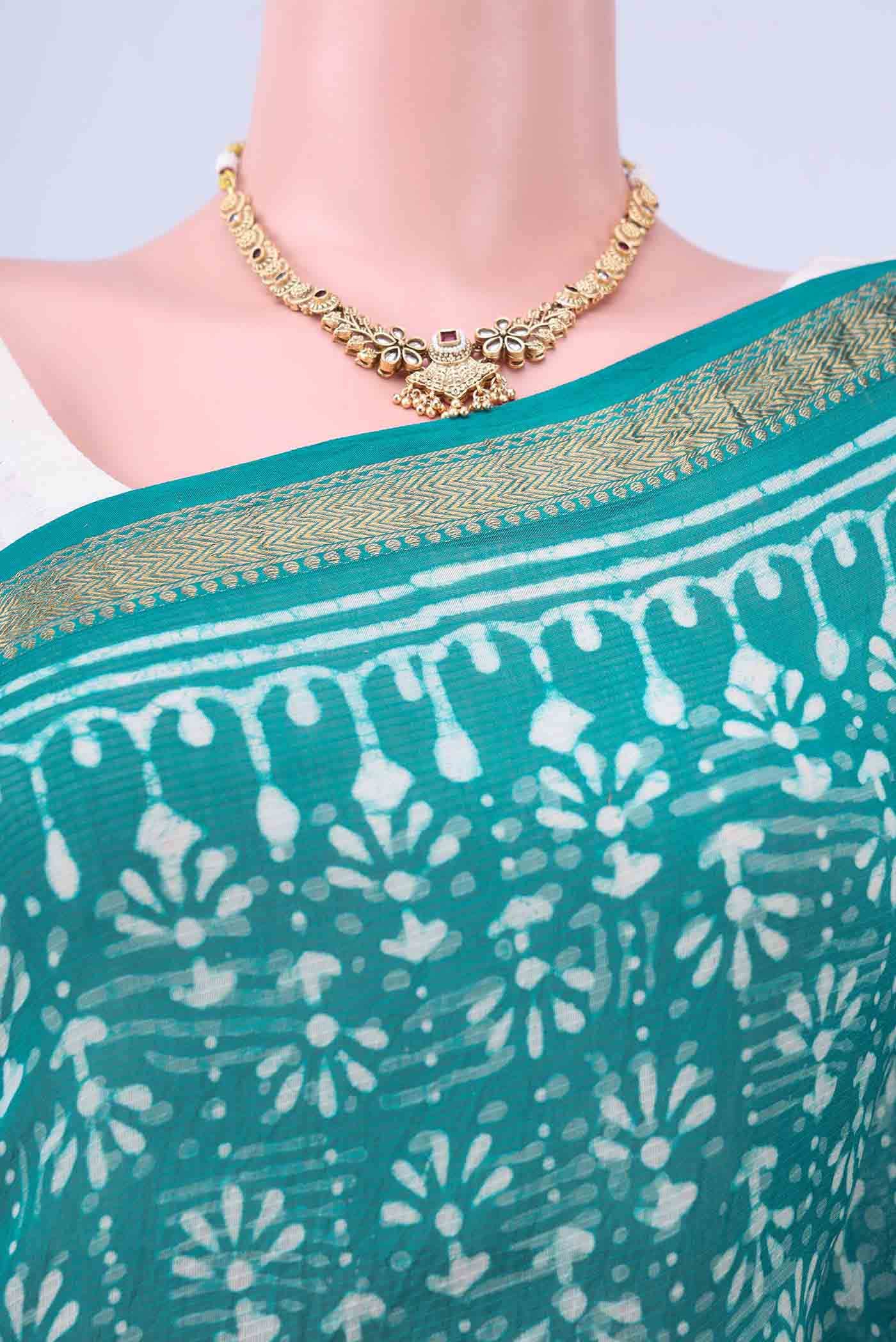 Sea Green Maheshwari Silk Cotton Saree