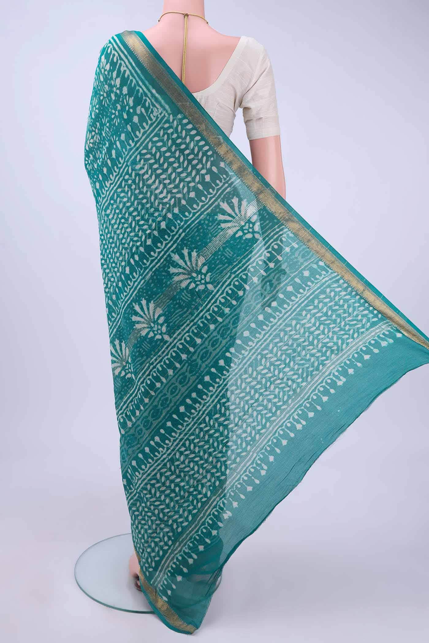 Sea Green Maheshwari Silk Cotton Saree