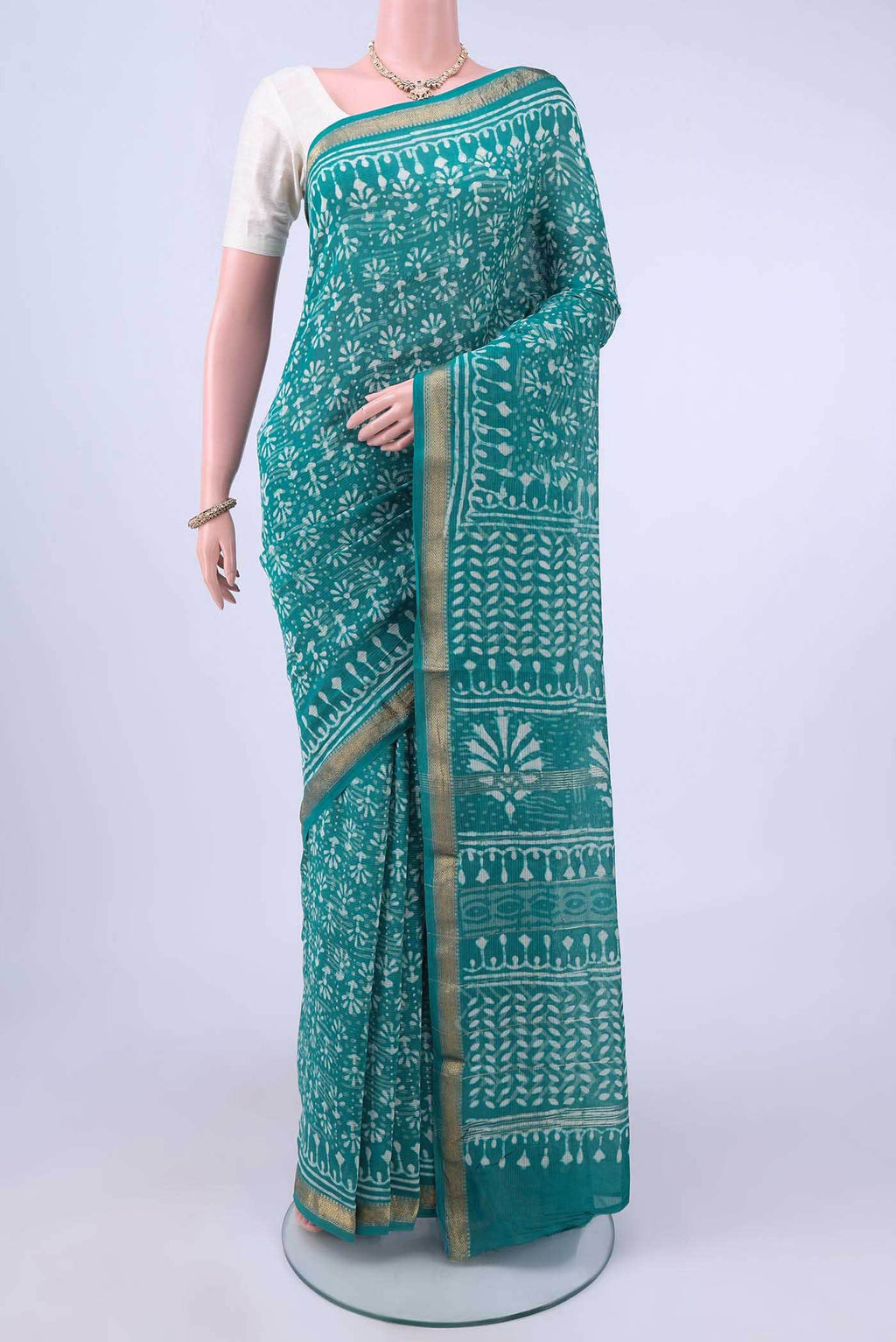 Sea Green Maheshwari Silk Cotton Saree