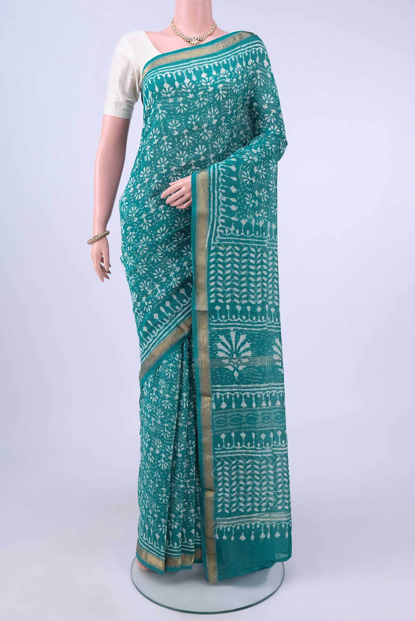 Sea Green Maheshwari Silk Cotton Saree