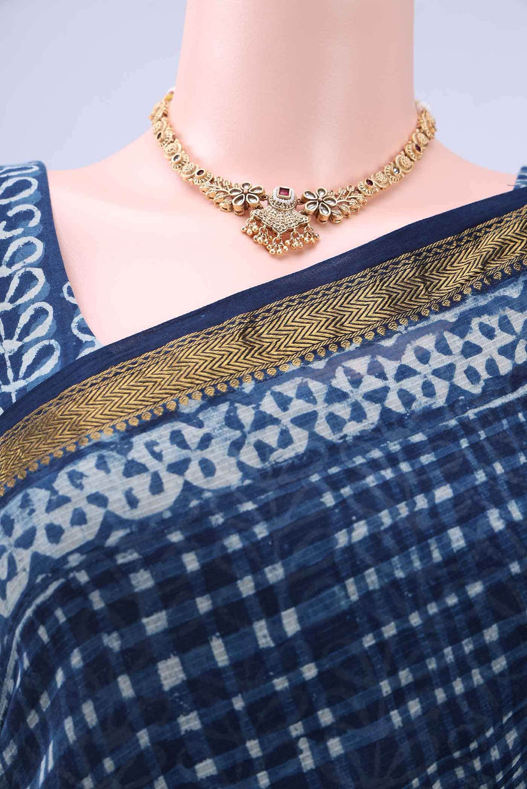 Indigo Maheshwari Silk Cotton Saree
